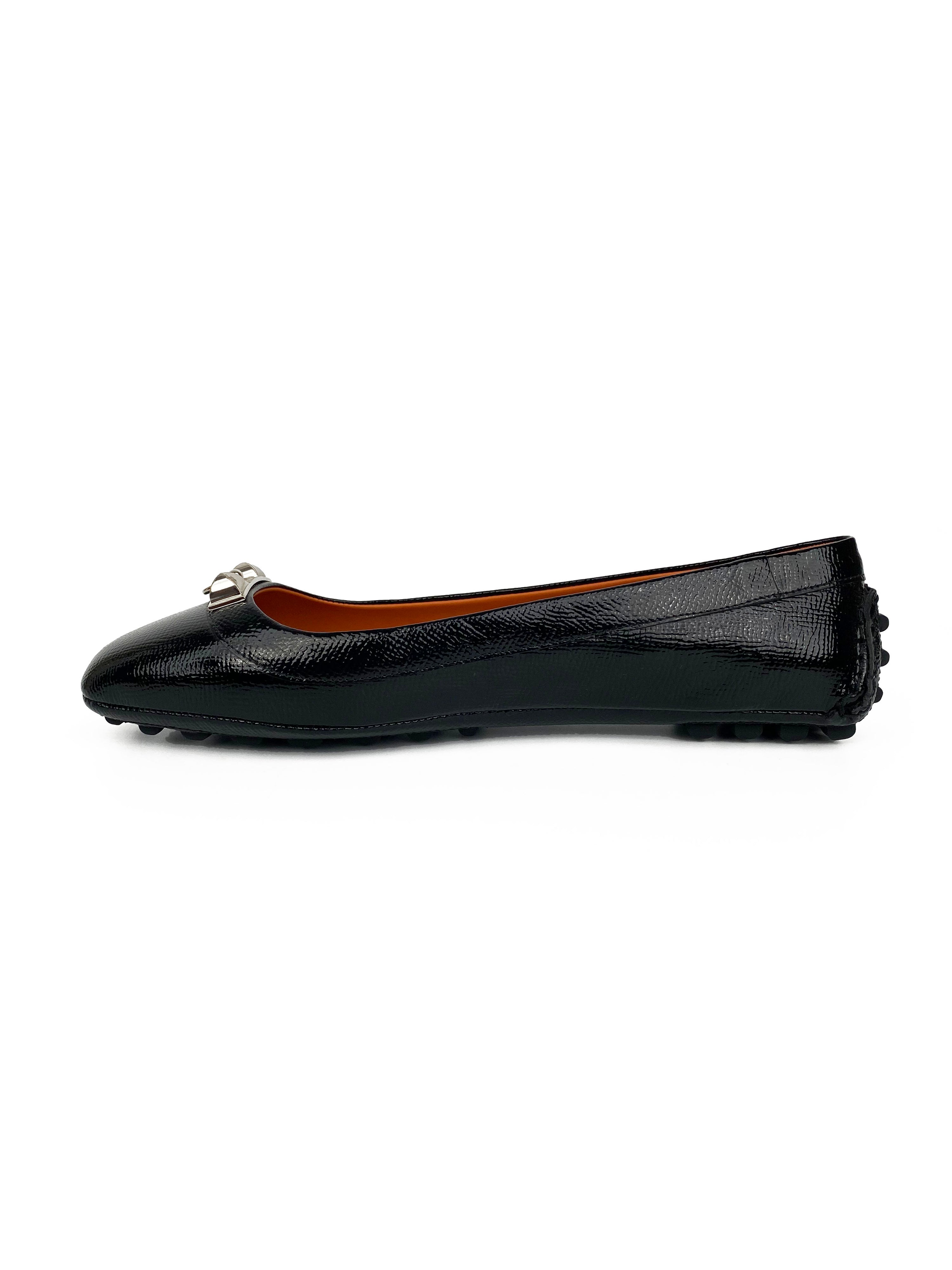 Hermes Black Liberty Ballerina Flats 37