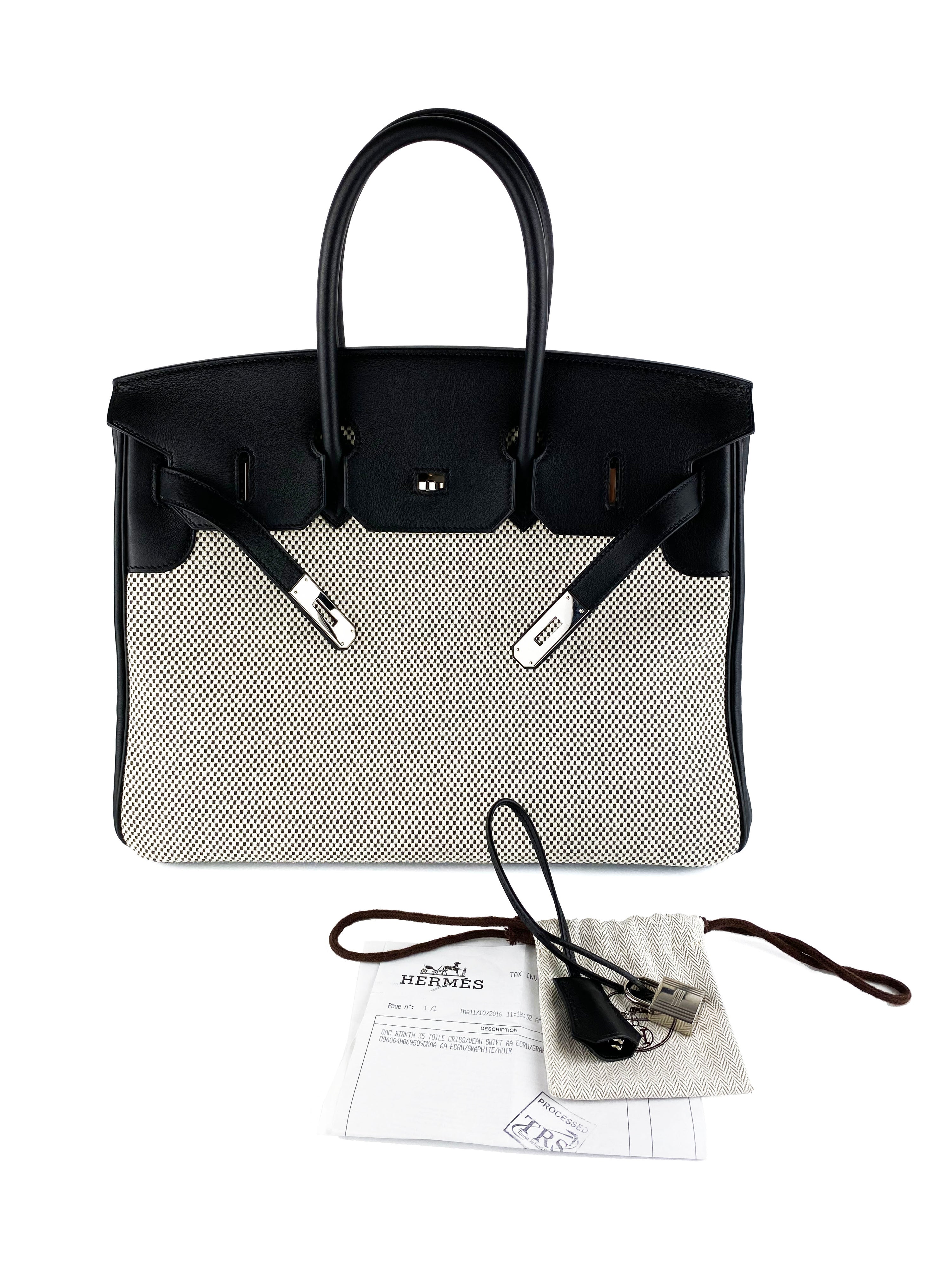 Hermes Birkin 35 Noir Swift and Toile Criss Bag