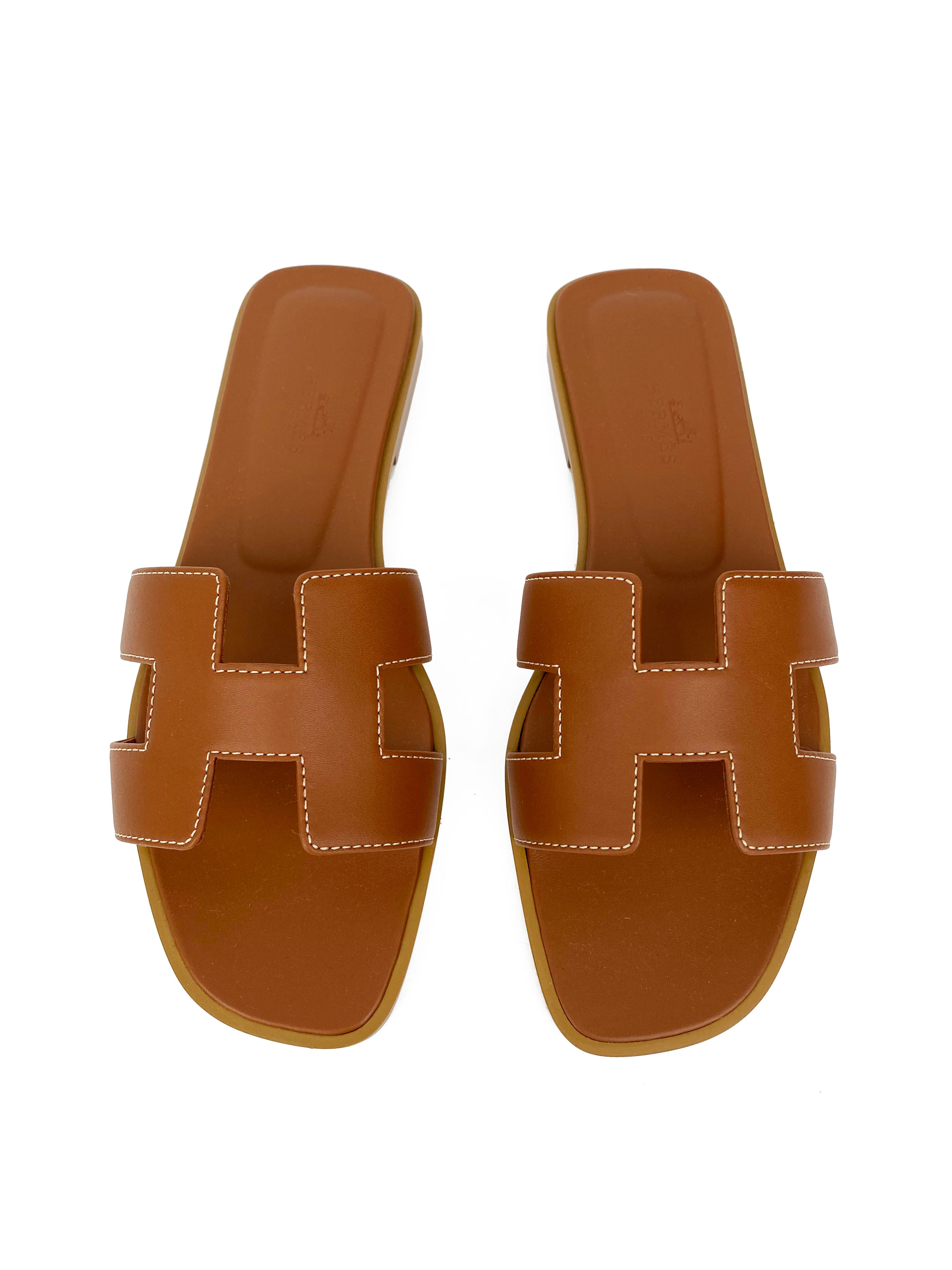 Hermes Brown Oran Sandals 37