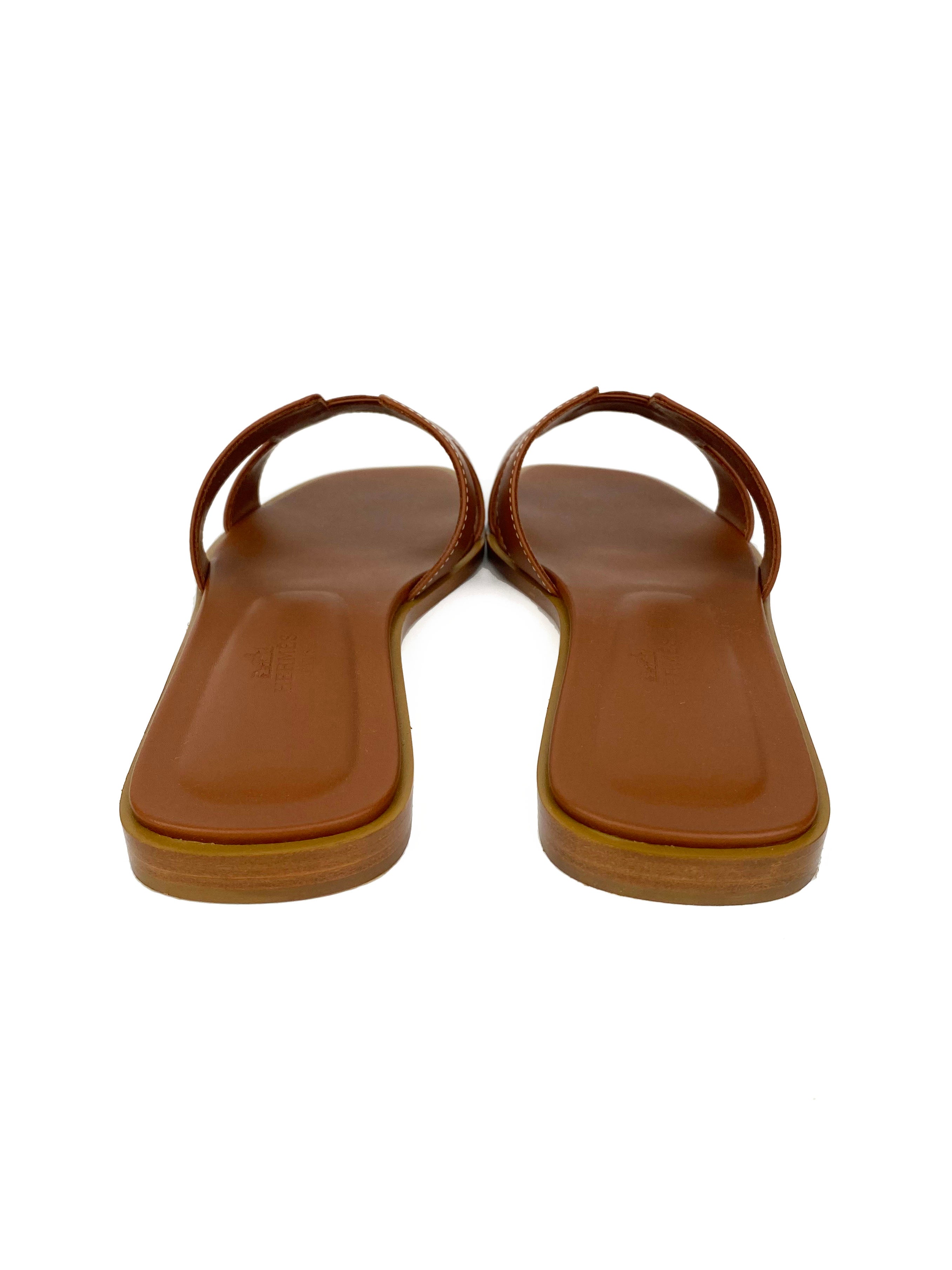 Hermes Brown Oran Sandals 37