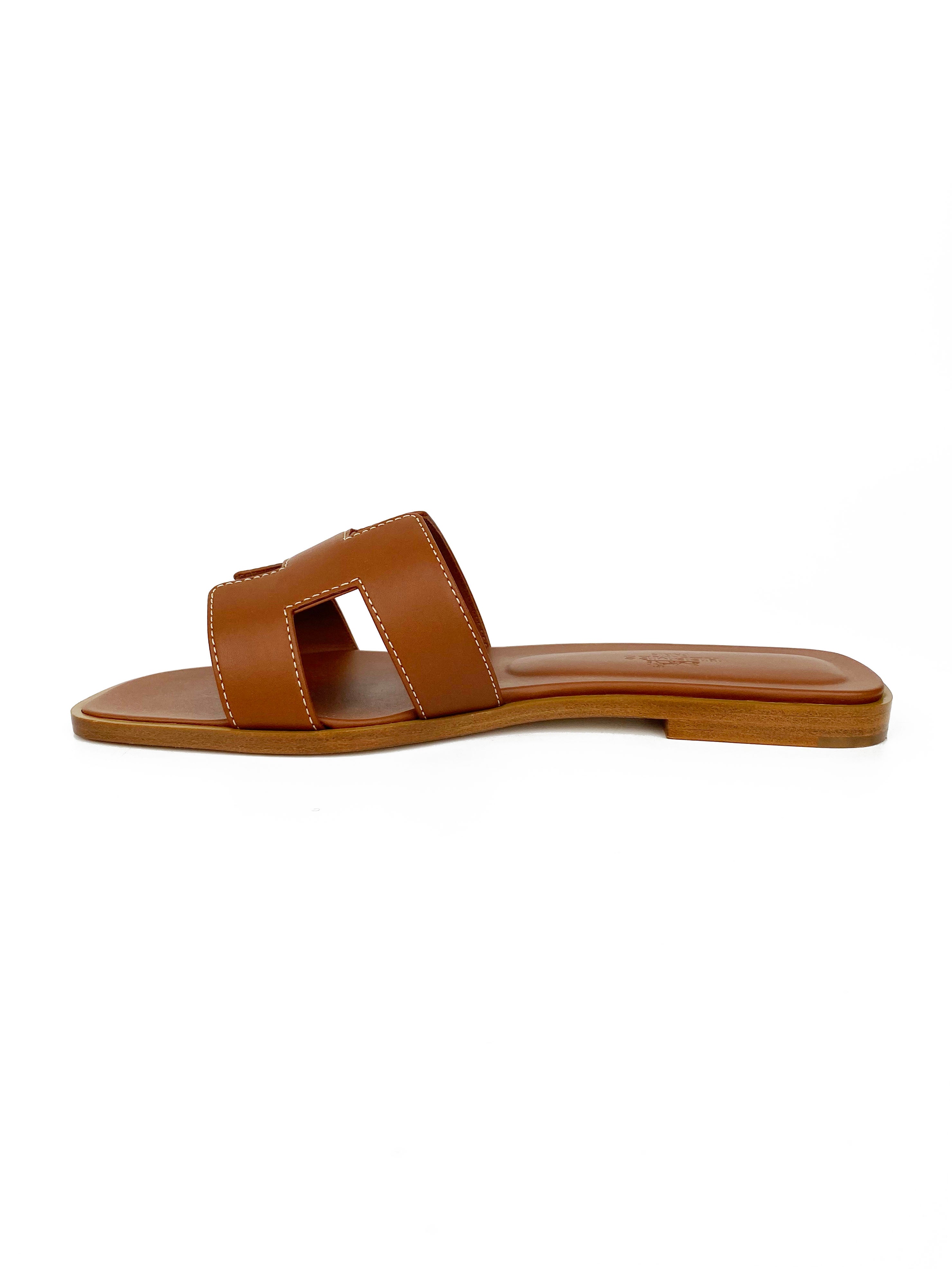 Hermes Brown Oran Sandals 37