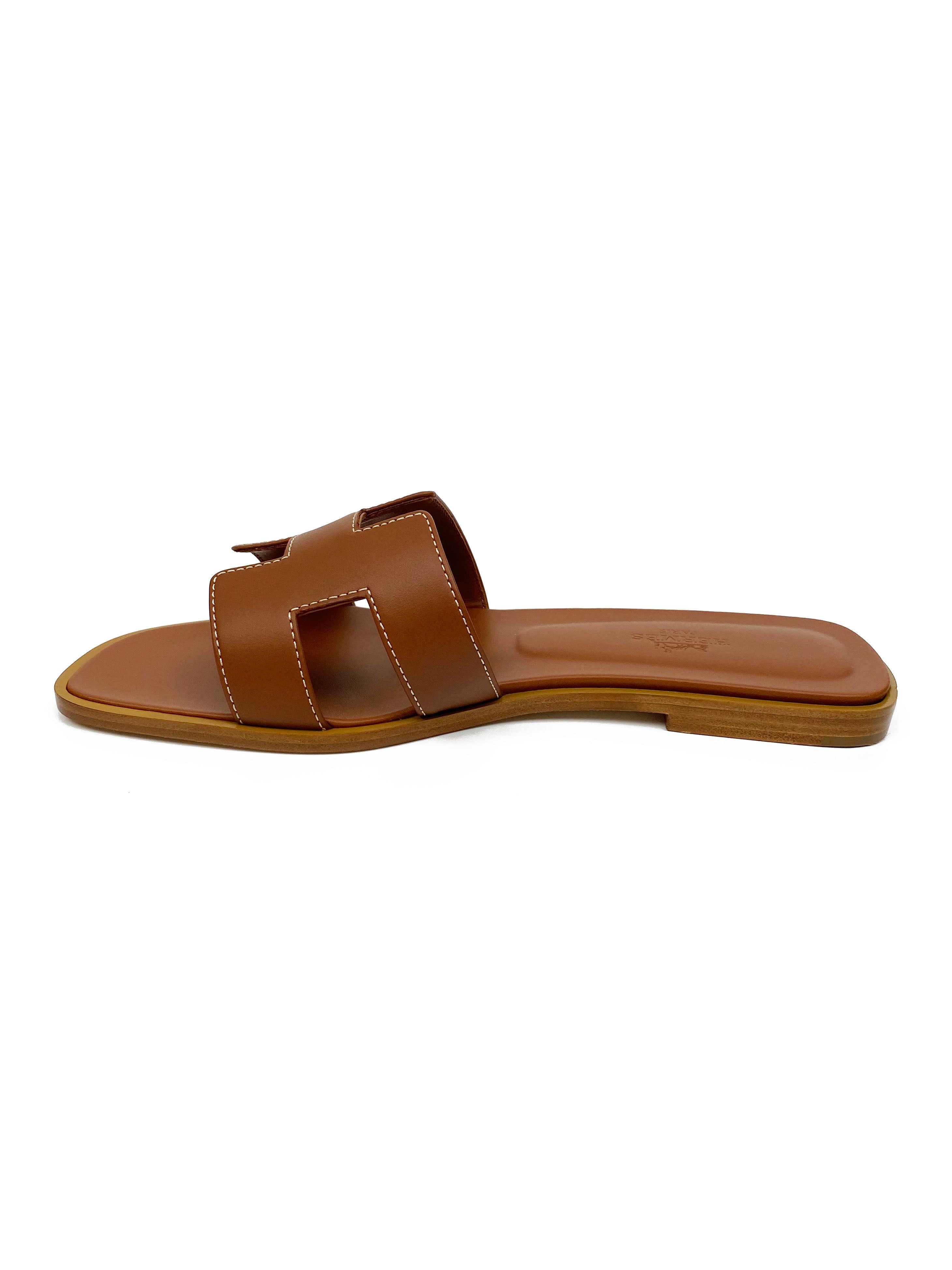 Hermes Gold Oran Sandals 38