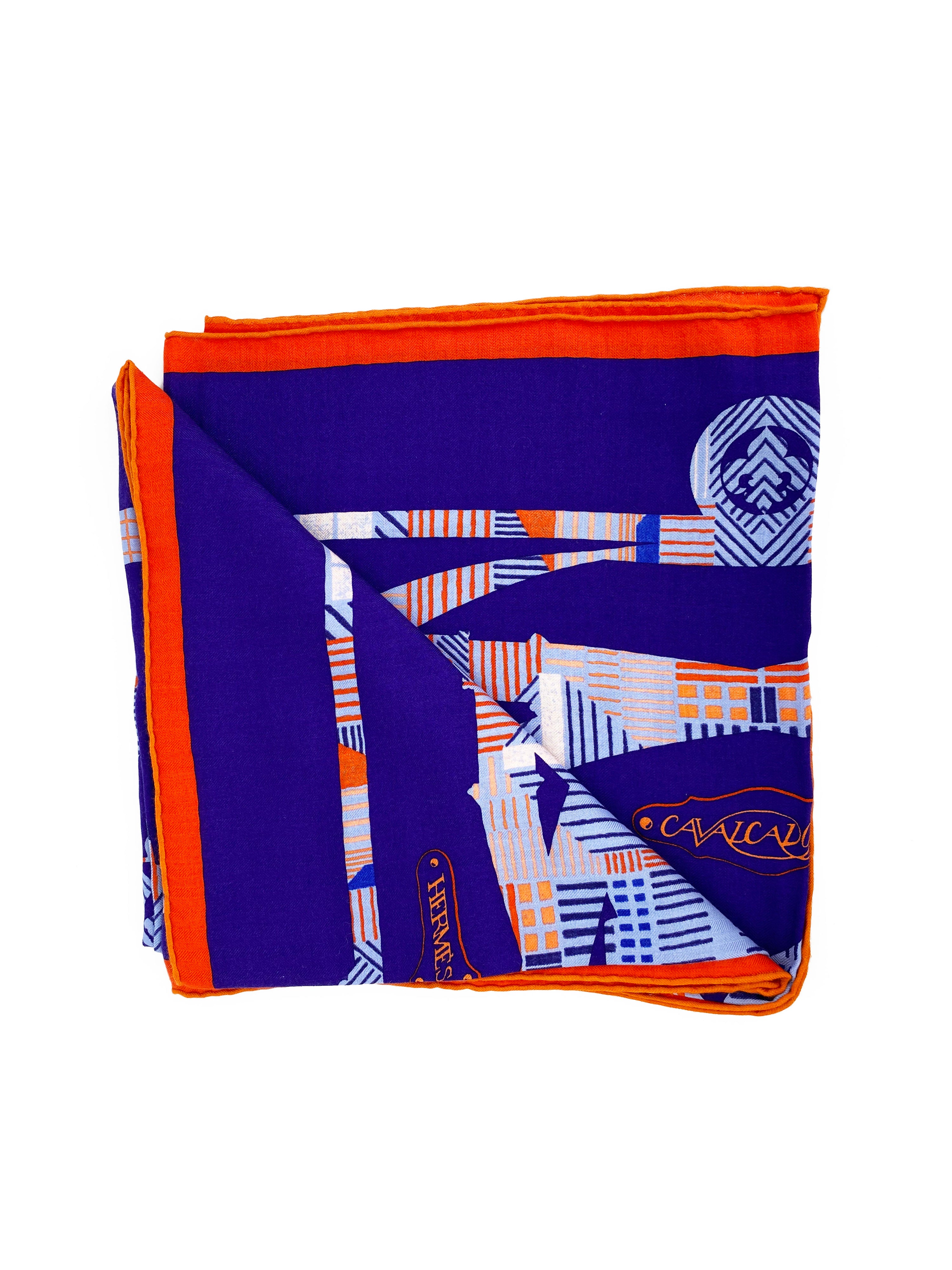 Hermes Cavalcadour Violet Bleu Jean 
Orange GM Scarf