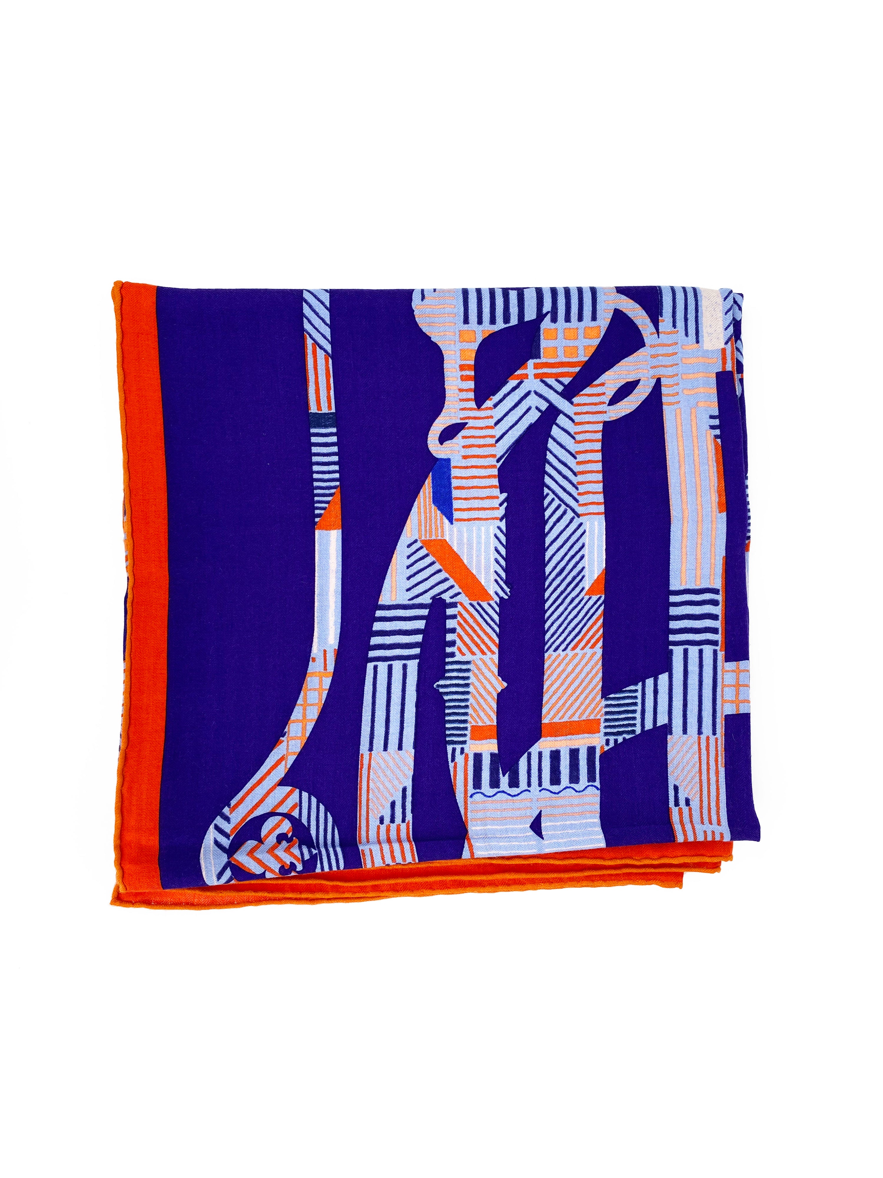 Hermes Cavalcadour Violet Bleu Jean 
Orange GM Scarf