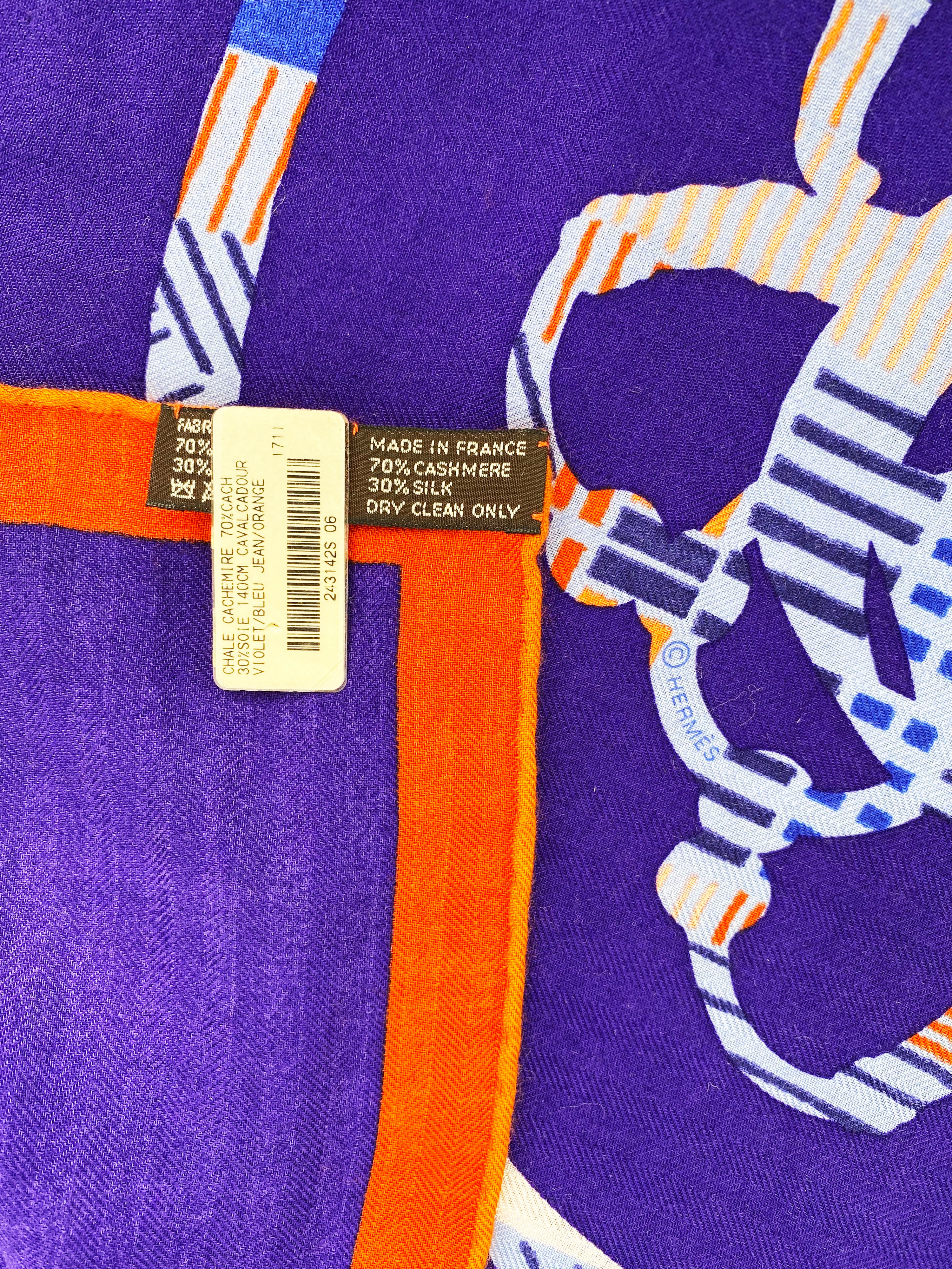 Hermes Cavalcadour Violet Bleu Jean 
Orange GM Scarf