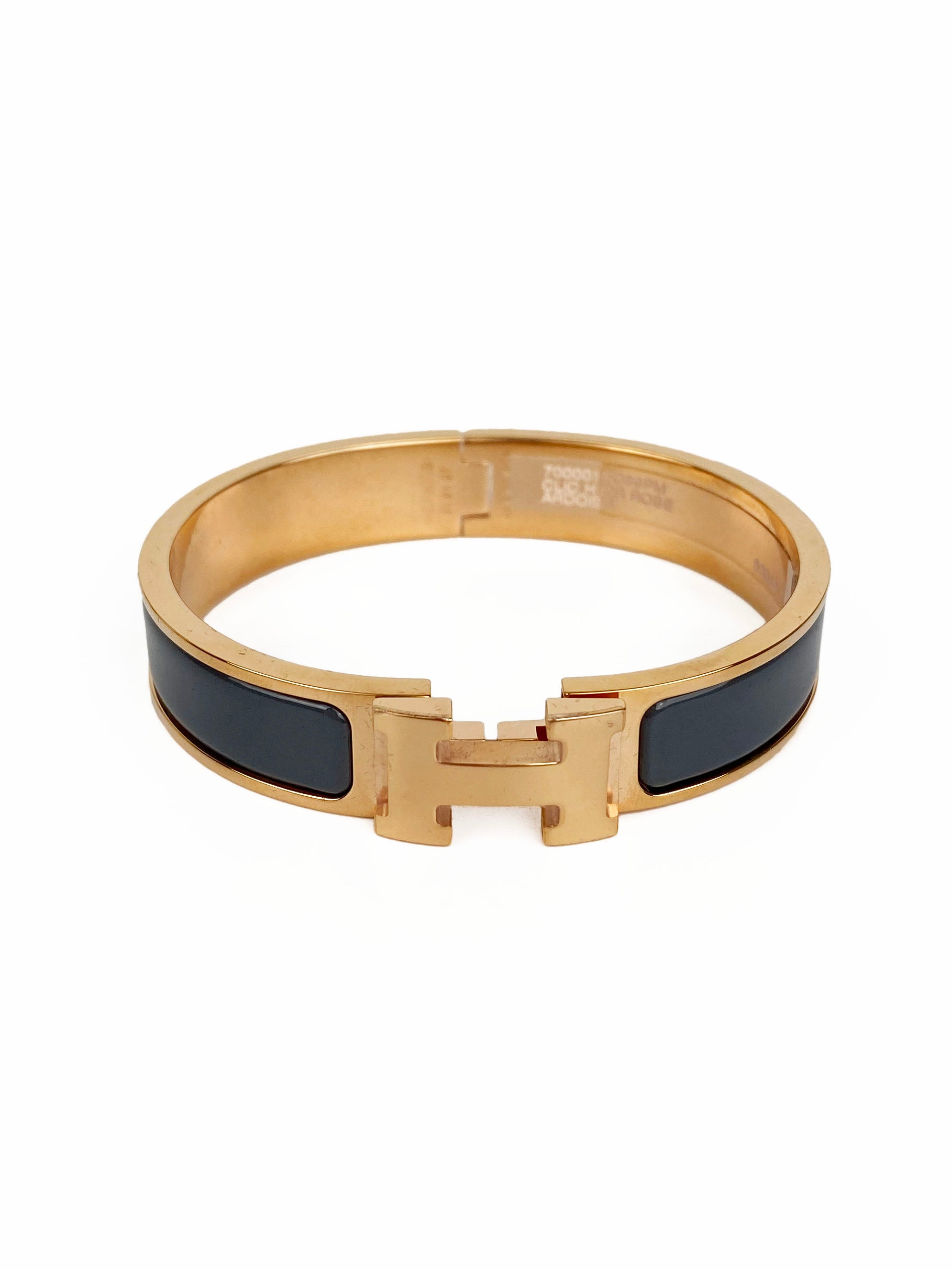 Hermes Grey Blue 
Rose Gold Clic H Bracelet