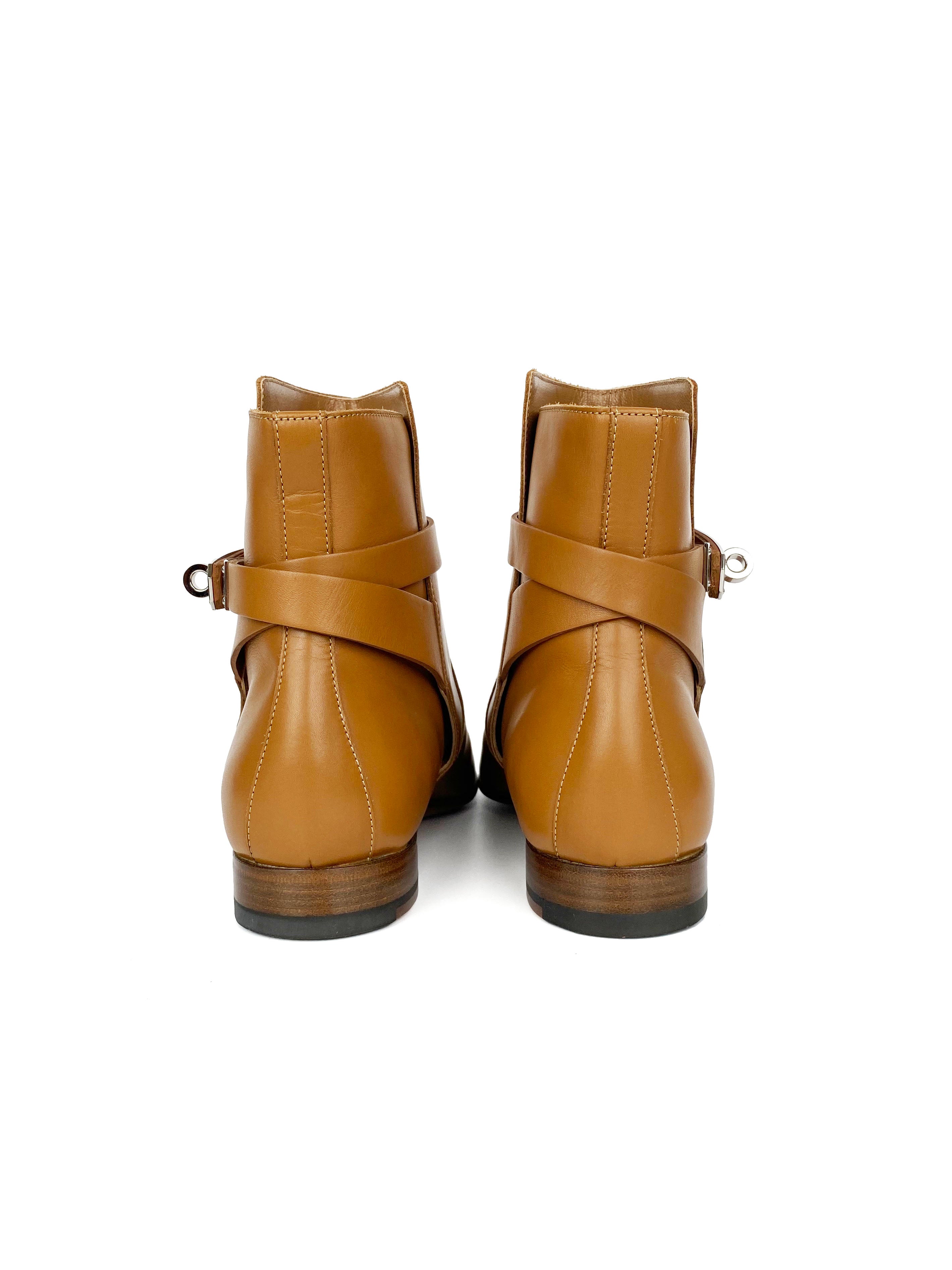 Hermes Light Brown Kelly Ankle Boots 37.5