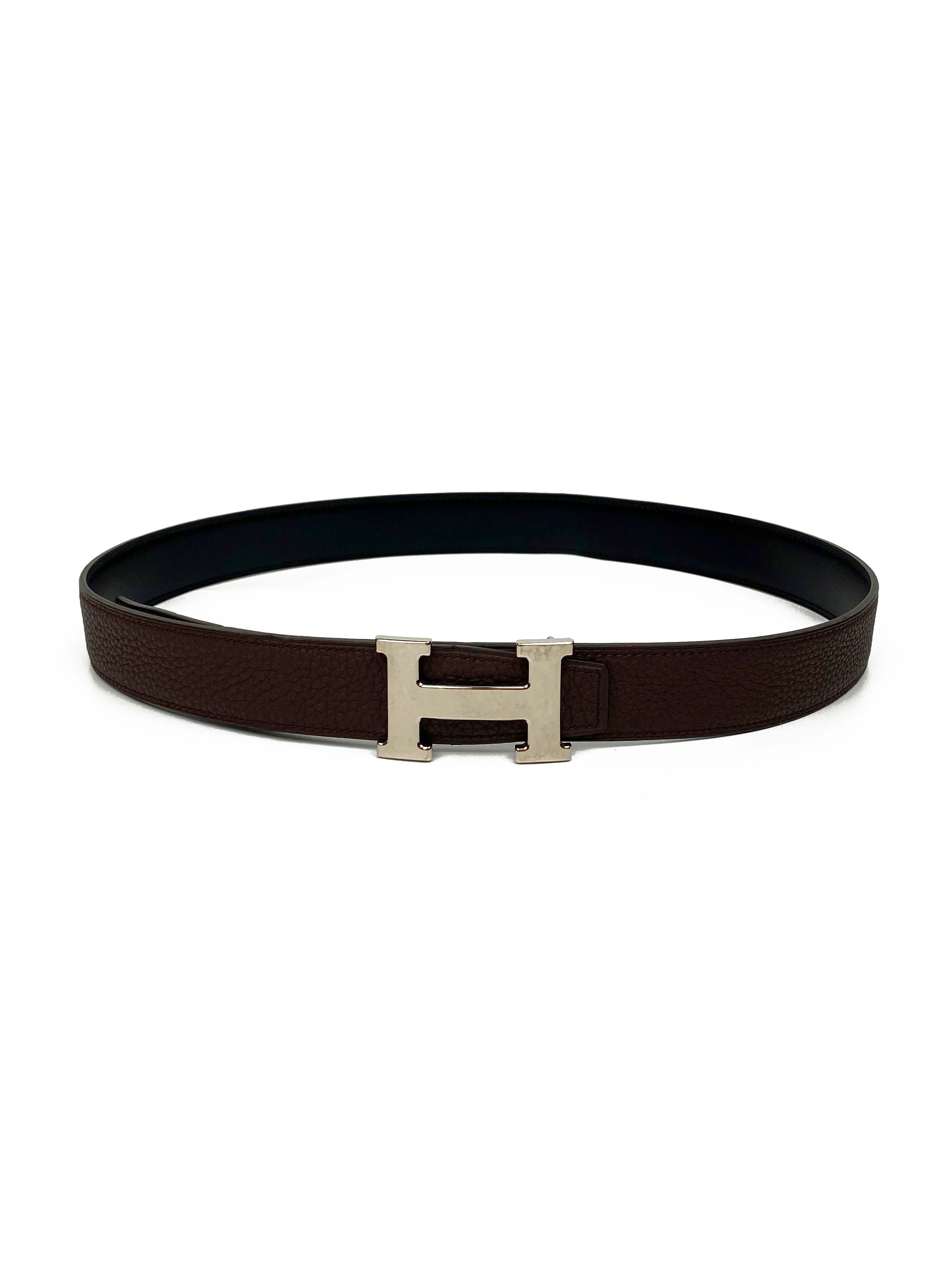 Hermes Mens Martelee Black  Brown Reversible Belt