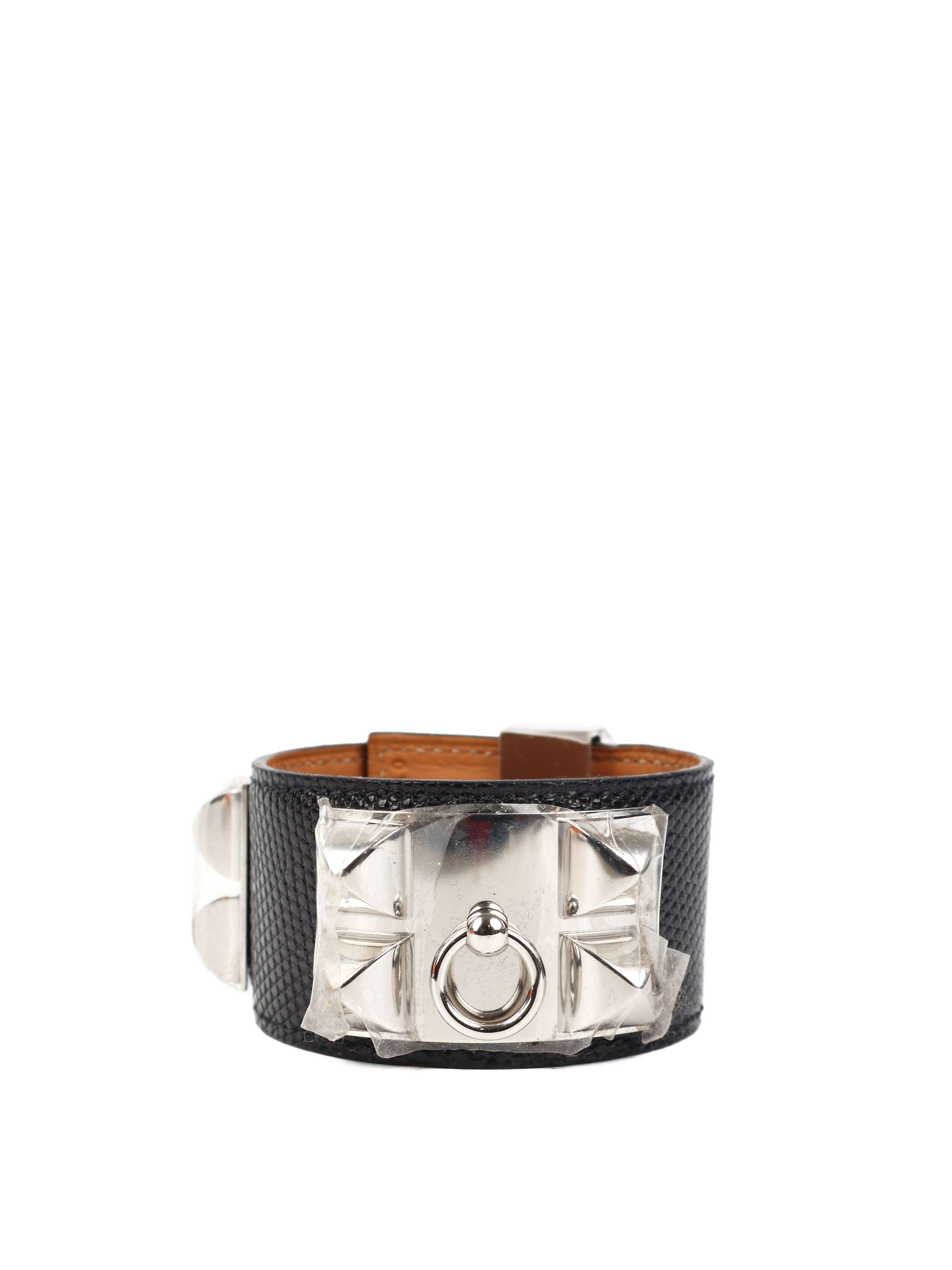 Hermes Noir Lizard Collier de Chien Bracelet