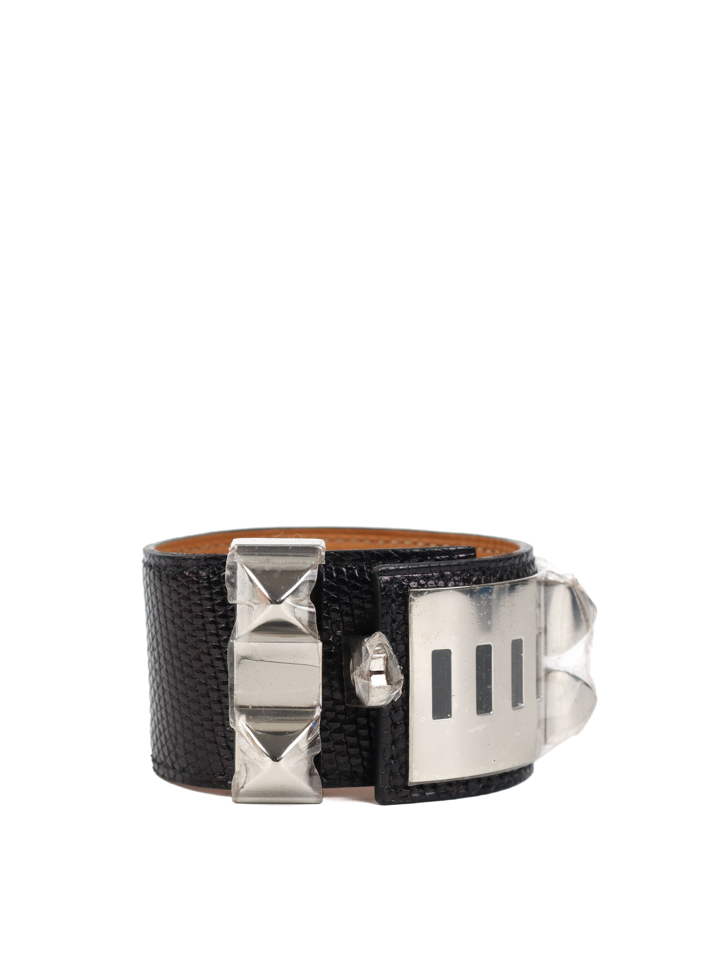 Hermes Noir Lizard Collier de Chien Bracelet