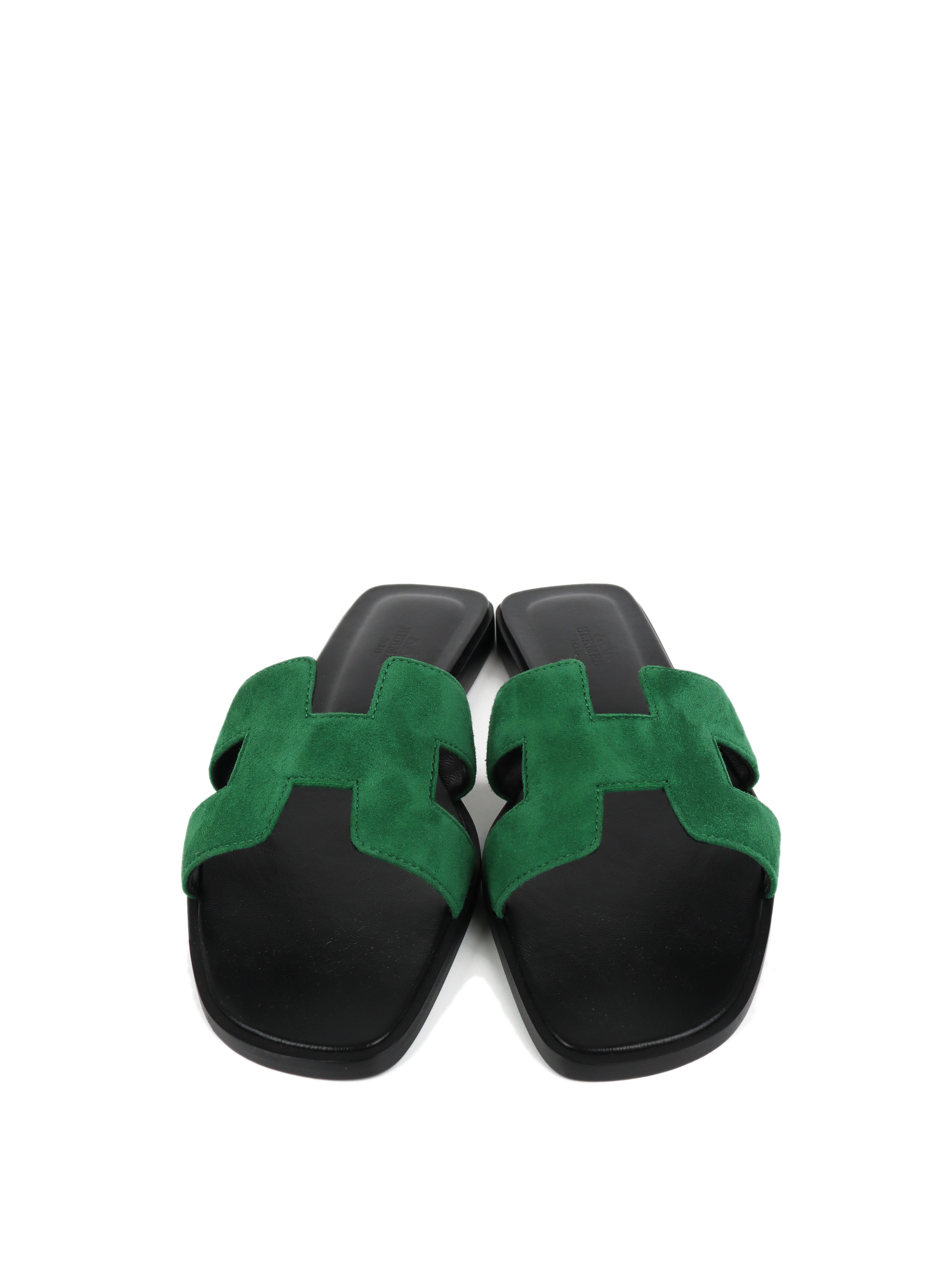 Hermes Vert Electrique Oran Sandals 37.5