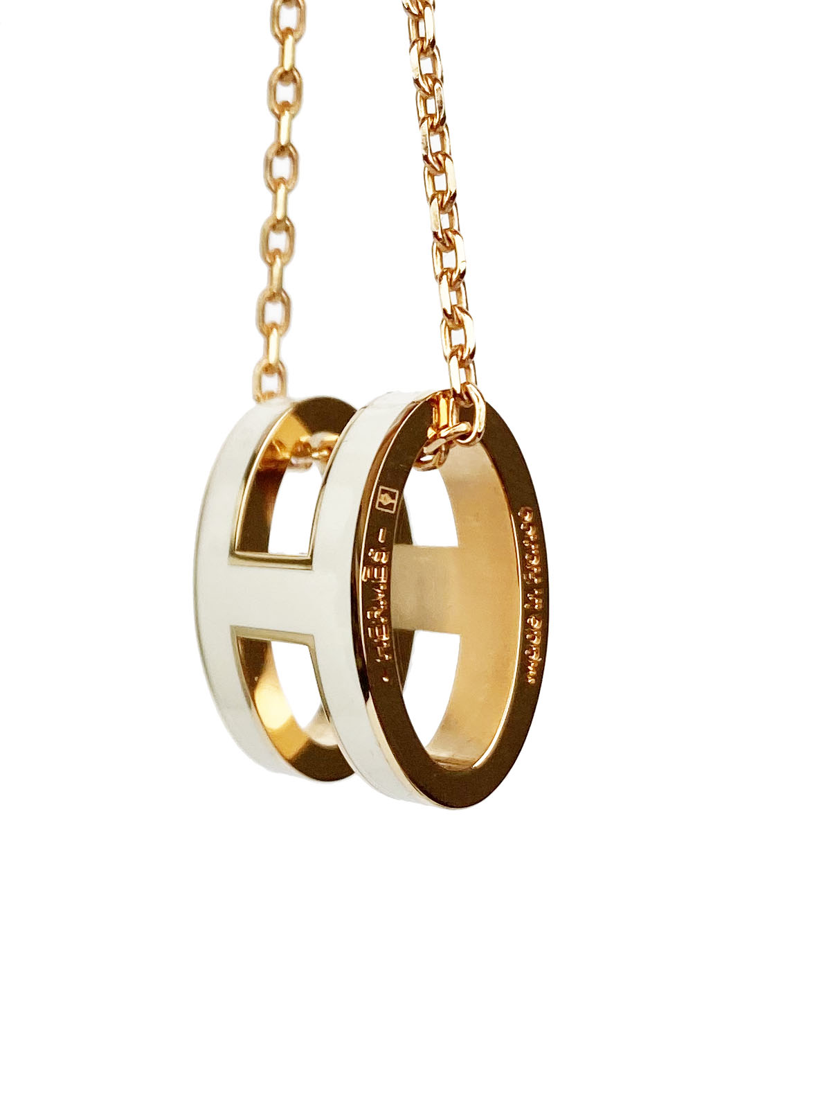 Hermes White 
Rose Gold Pop H Necklace