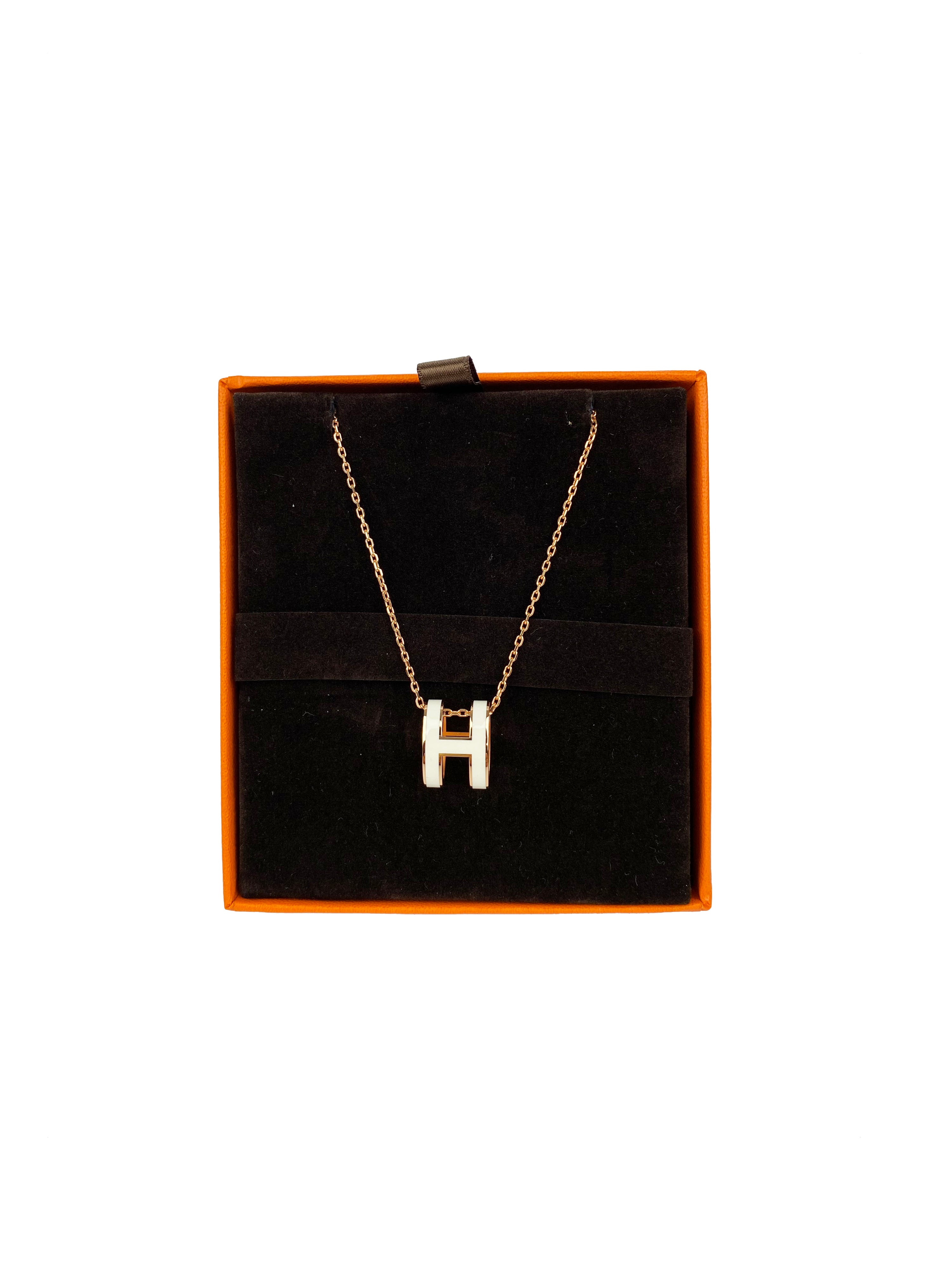 Hermes White 
Rose Gold Pop H Necklace