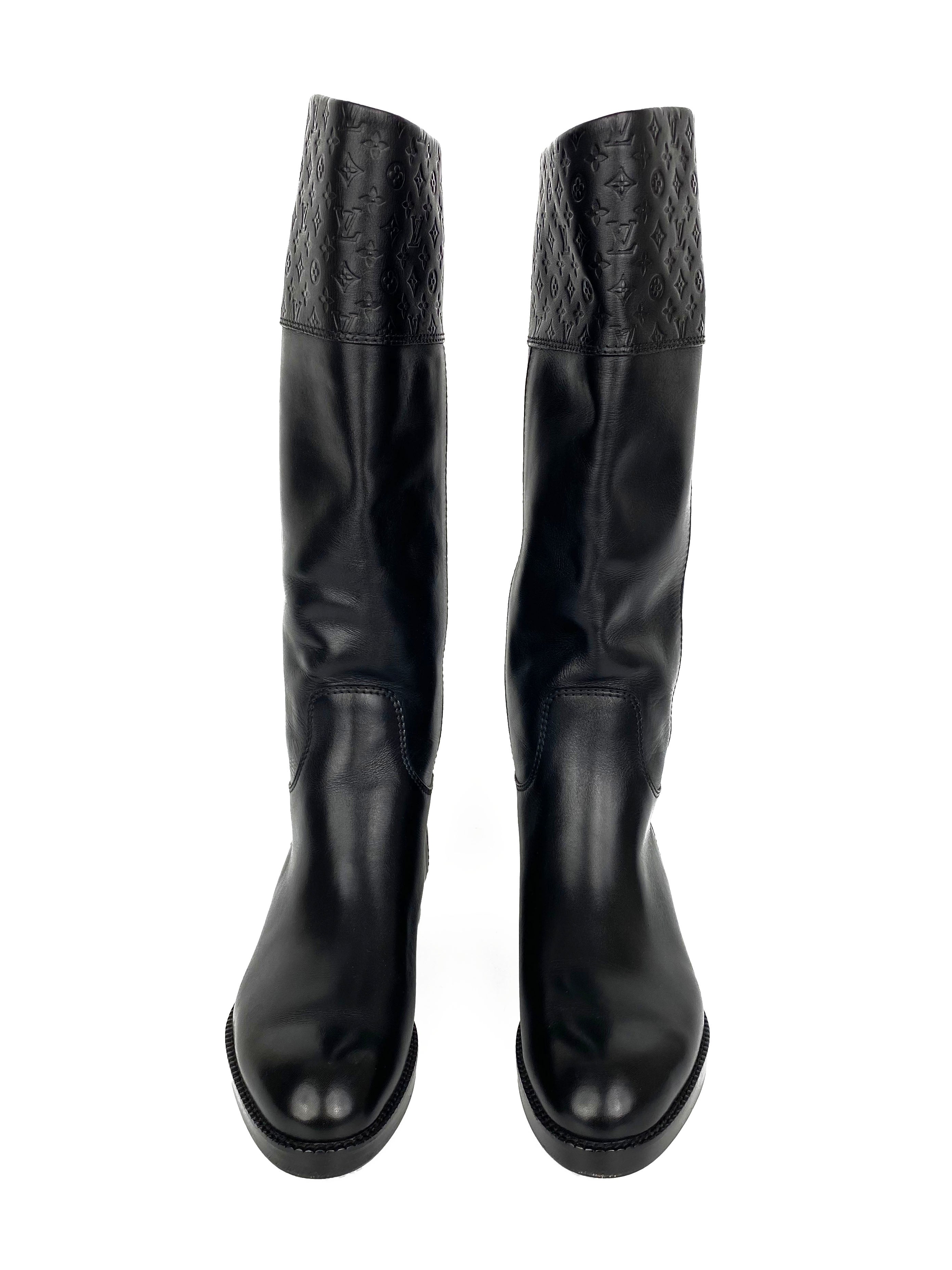 LouisVuittonBlackMonogramEmbossedRidingBoots36-1.jpg