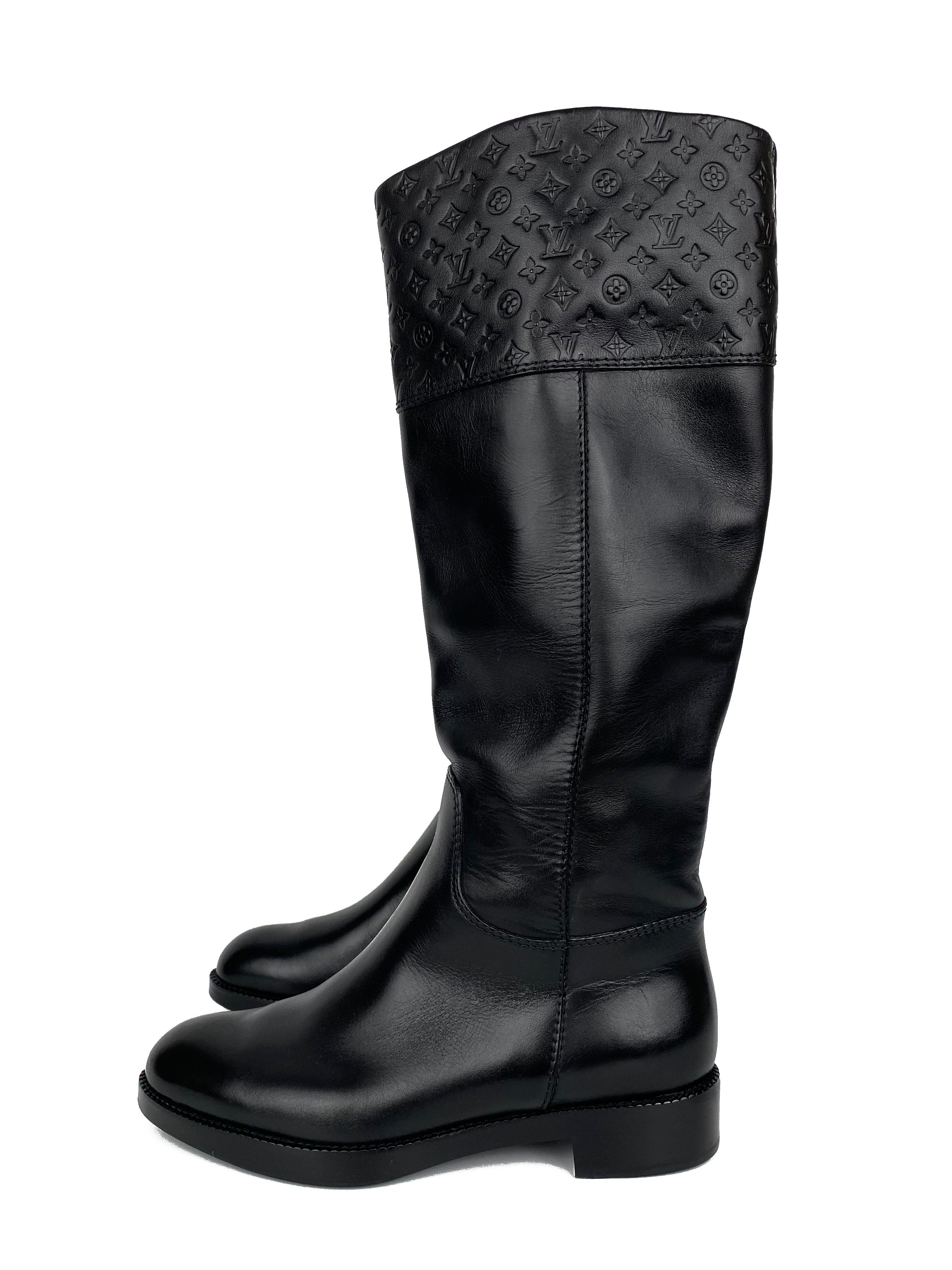 LouisVuittonBlackMonogramEmbossedRidingBoots36-2.jpg