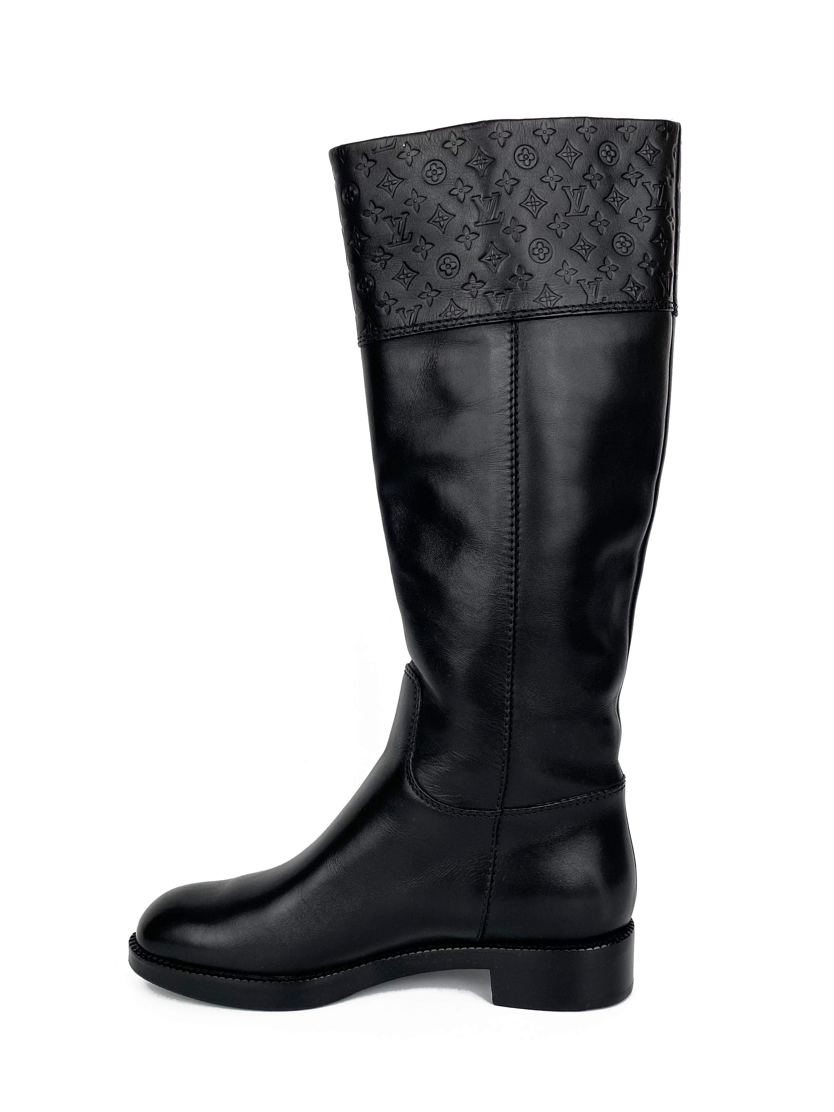 Louis Vuitton Black Monogram Embossed Riding Boots 36