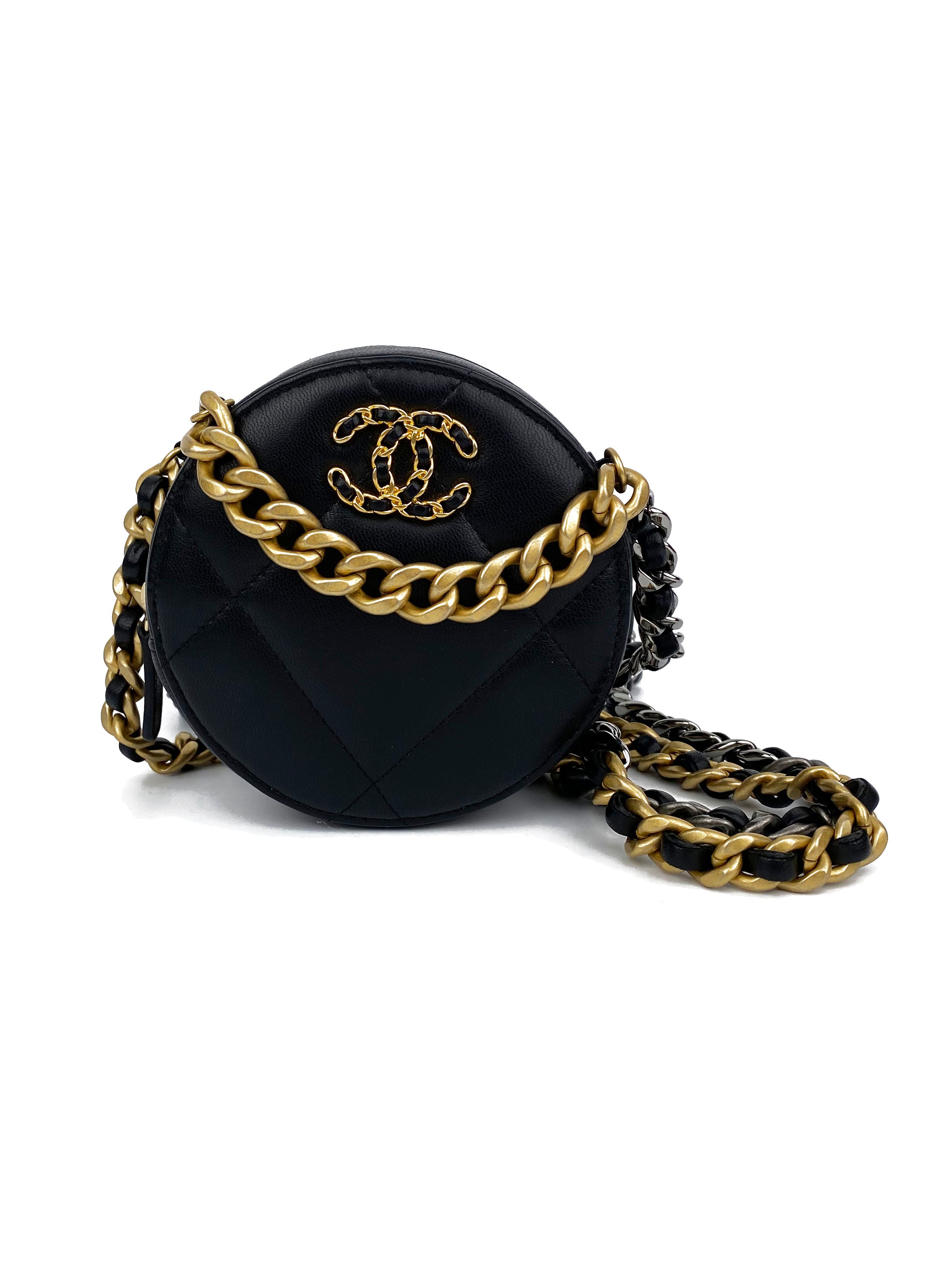 Chanel Black Quilted 19 Round Clutch