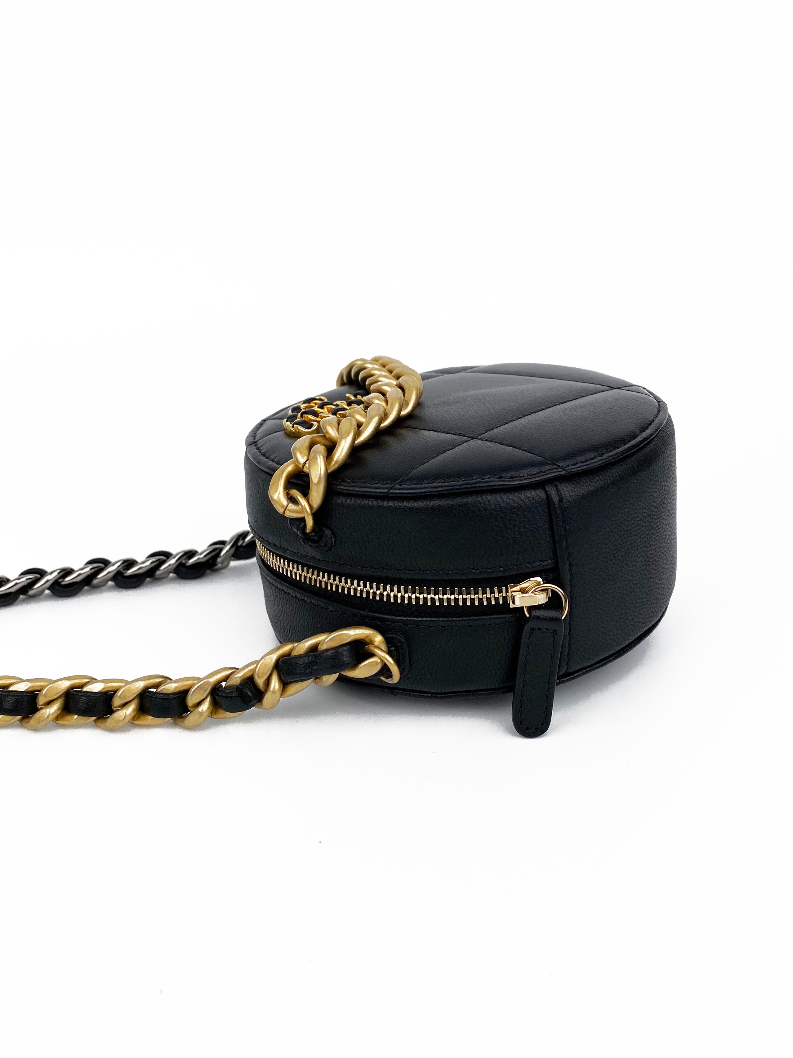 Chanel Black Quilted 19 Round Clutch