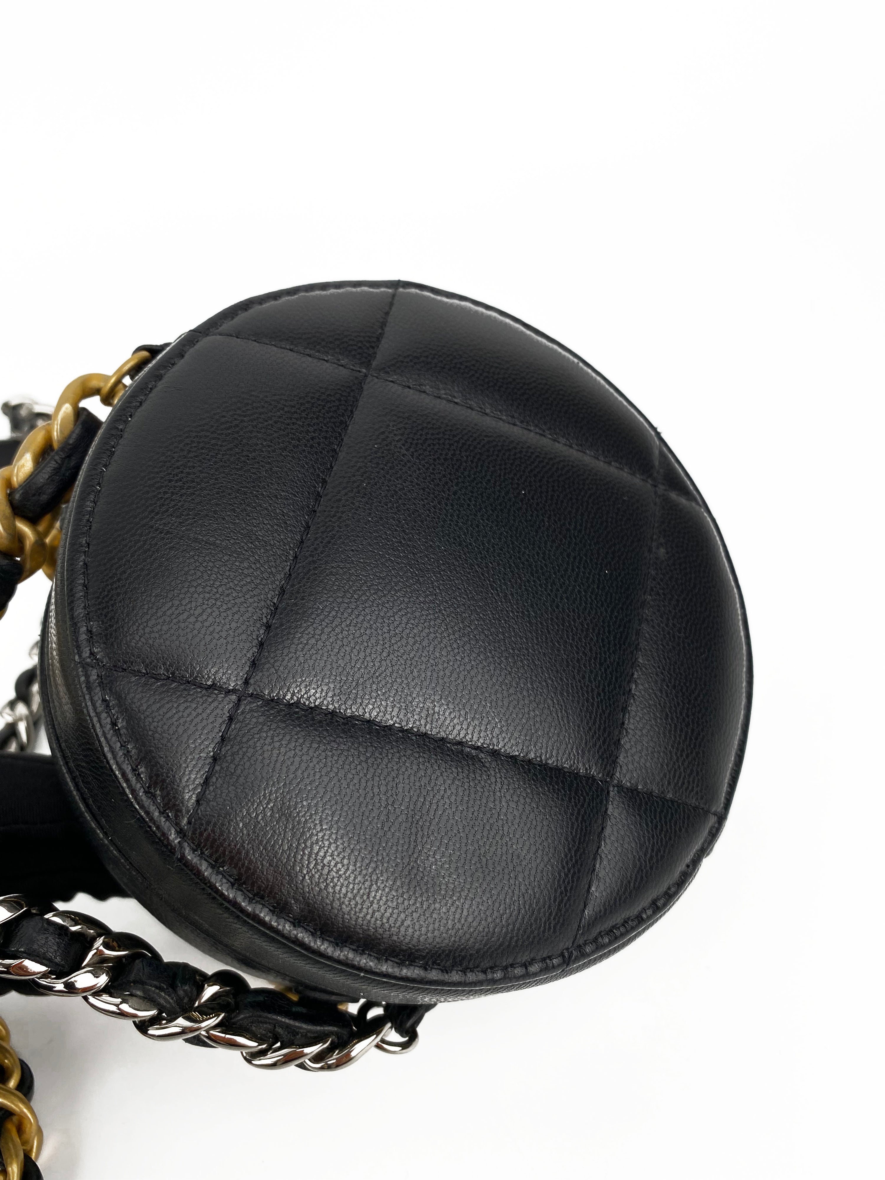 Chanel Black Quilted 19 Round Clutch