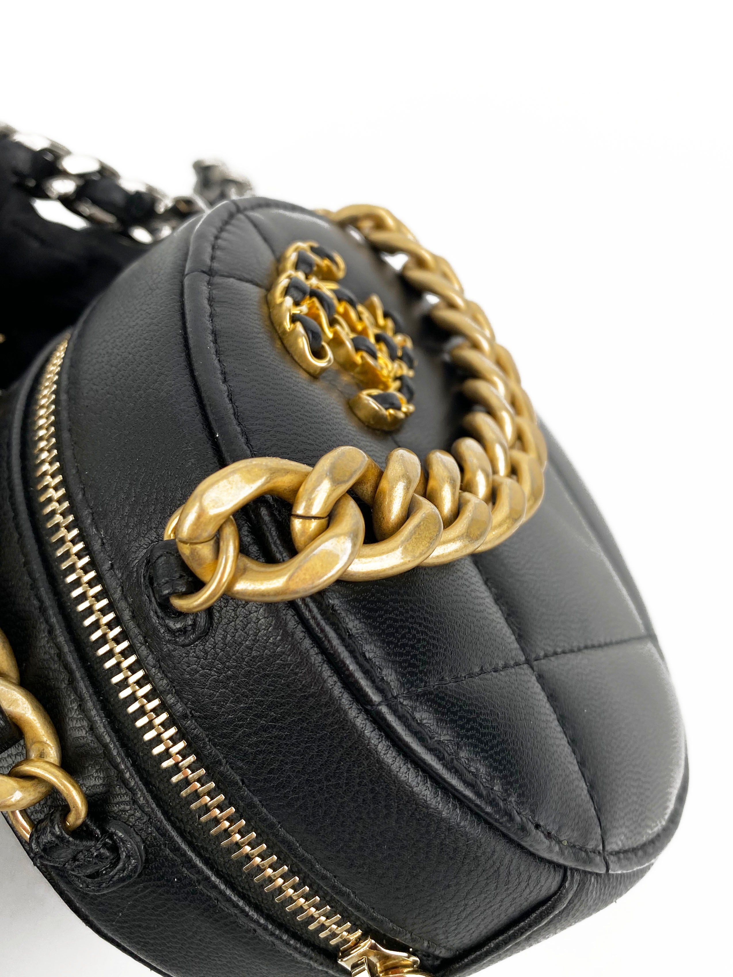 Chanel Black Quilted 19 Round Clutch