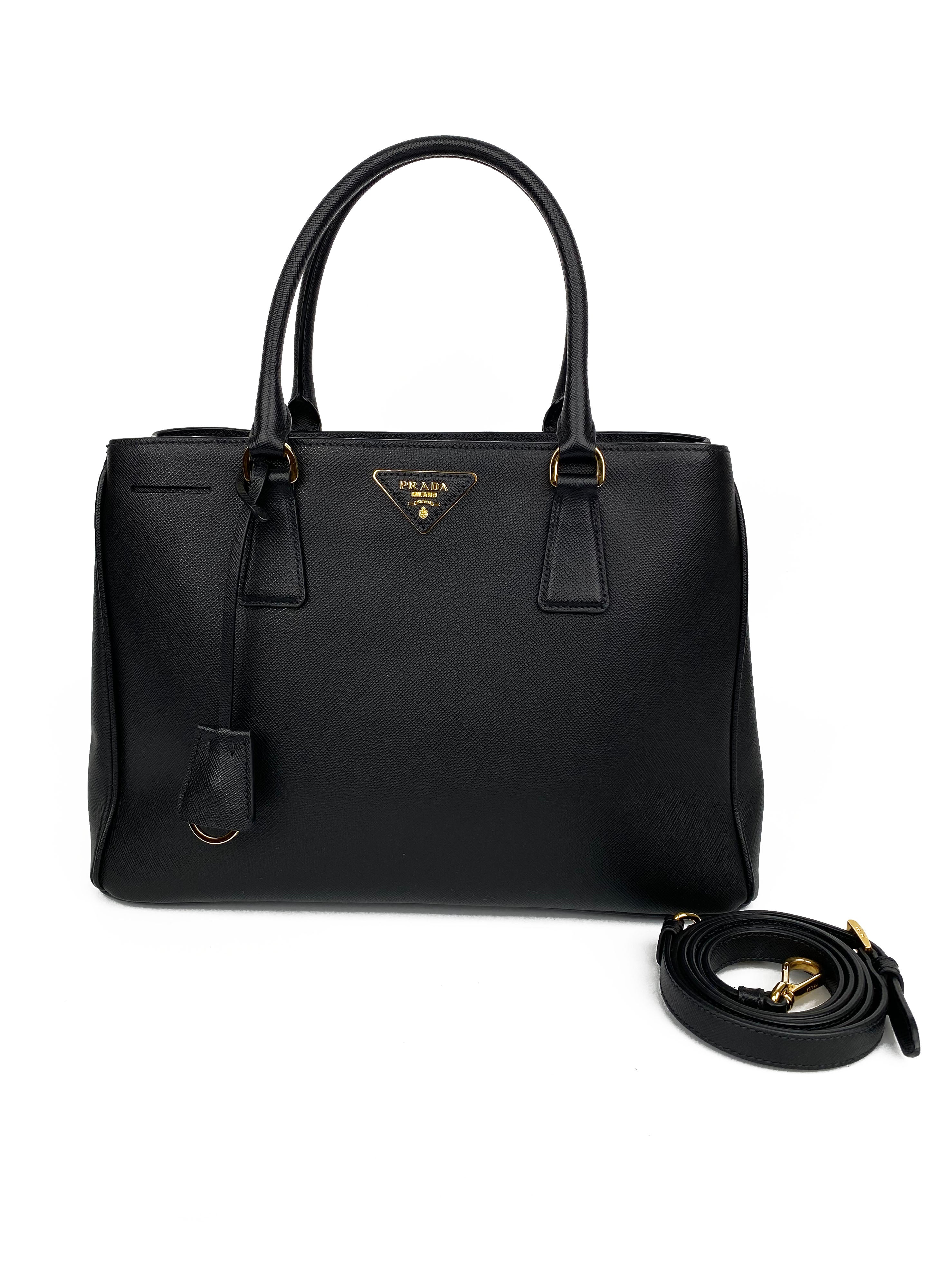 Prada Black Medium Double Zip Lux Tote Bag