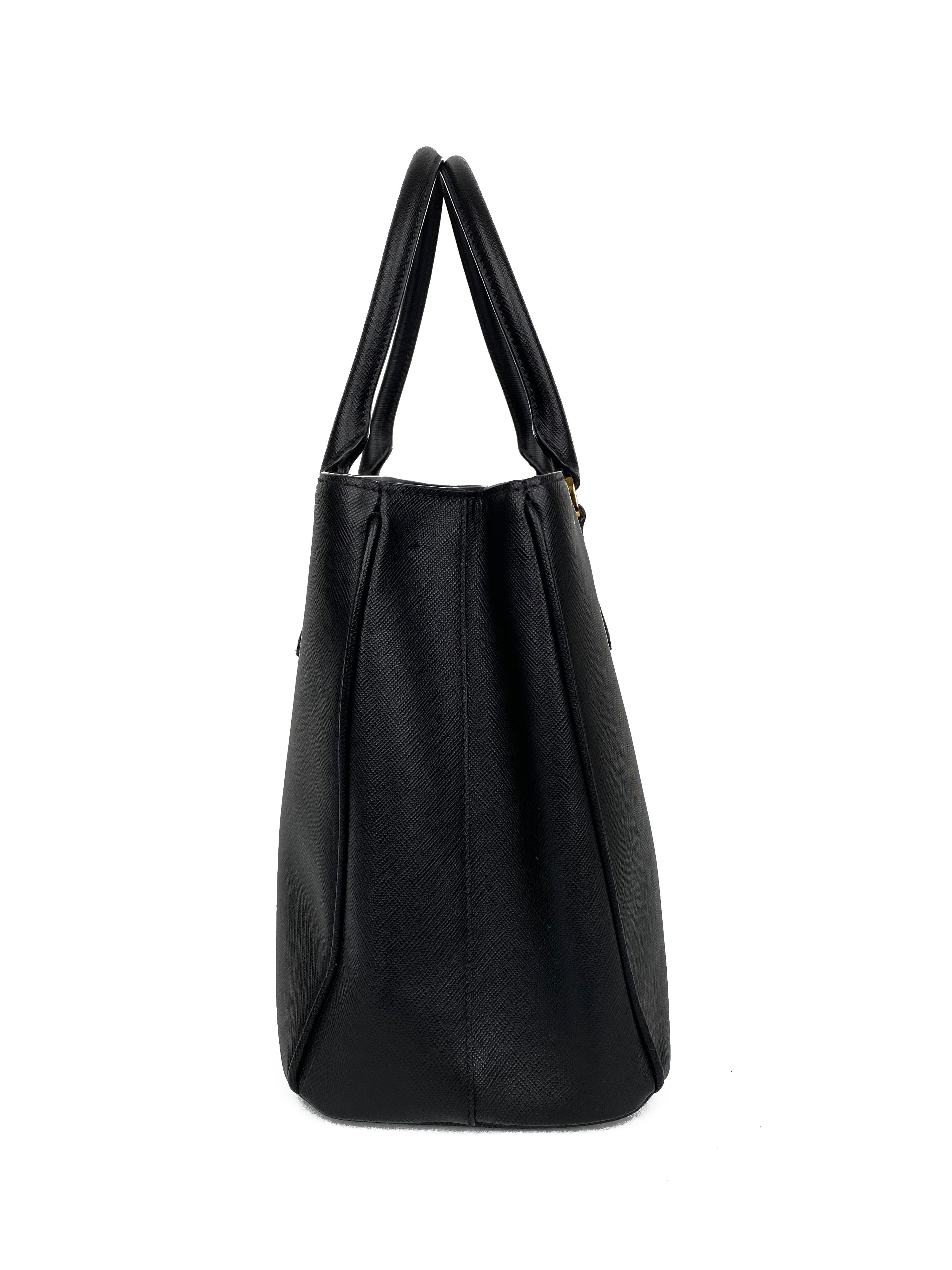 Prada Black Medium Double Zip Lux Tote Bag