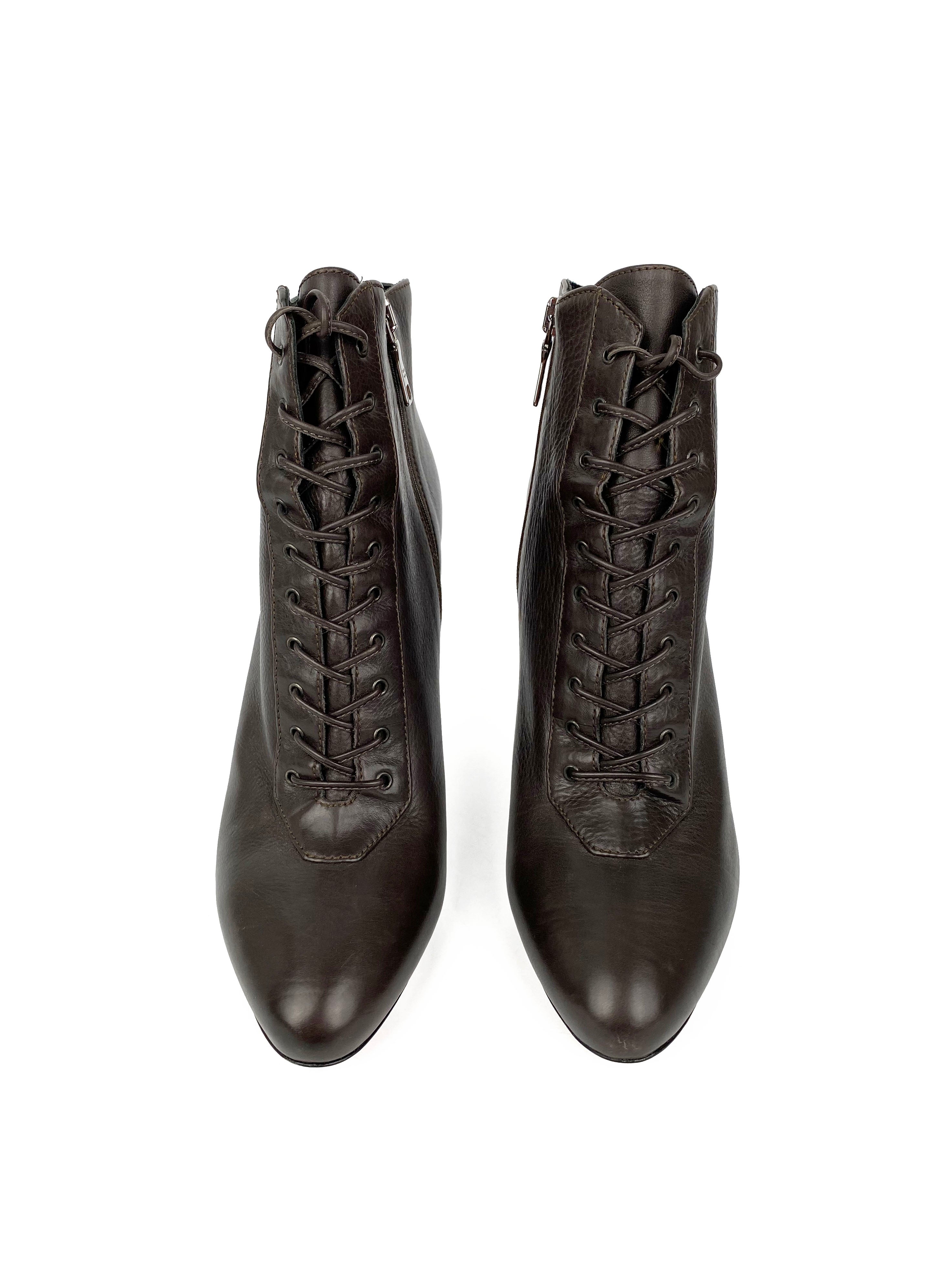 Prada Brown Lace-up Ankle Boots 38.5