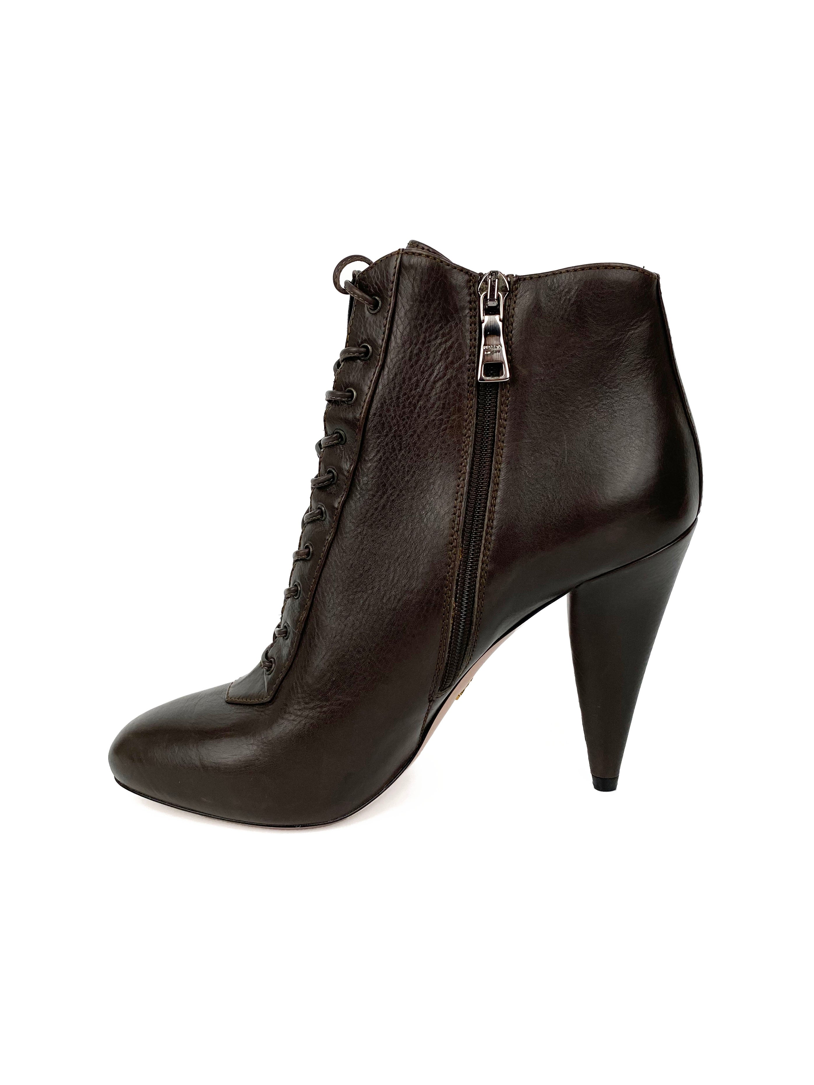 Prada Brown Lace-up Ankle Boots 38.5