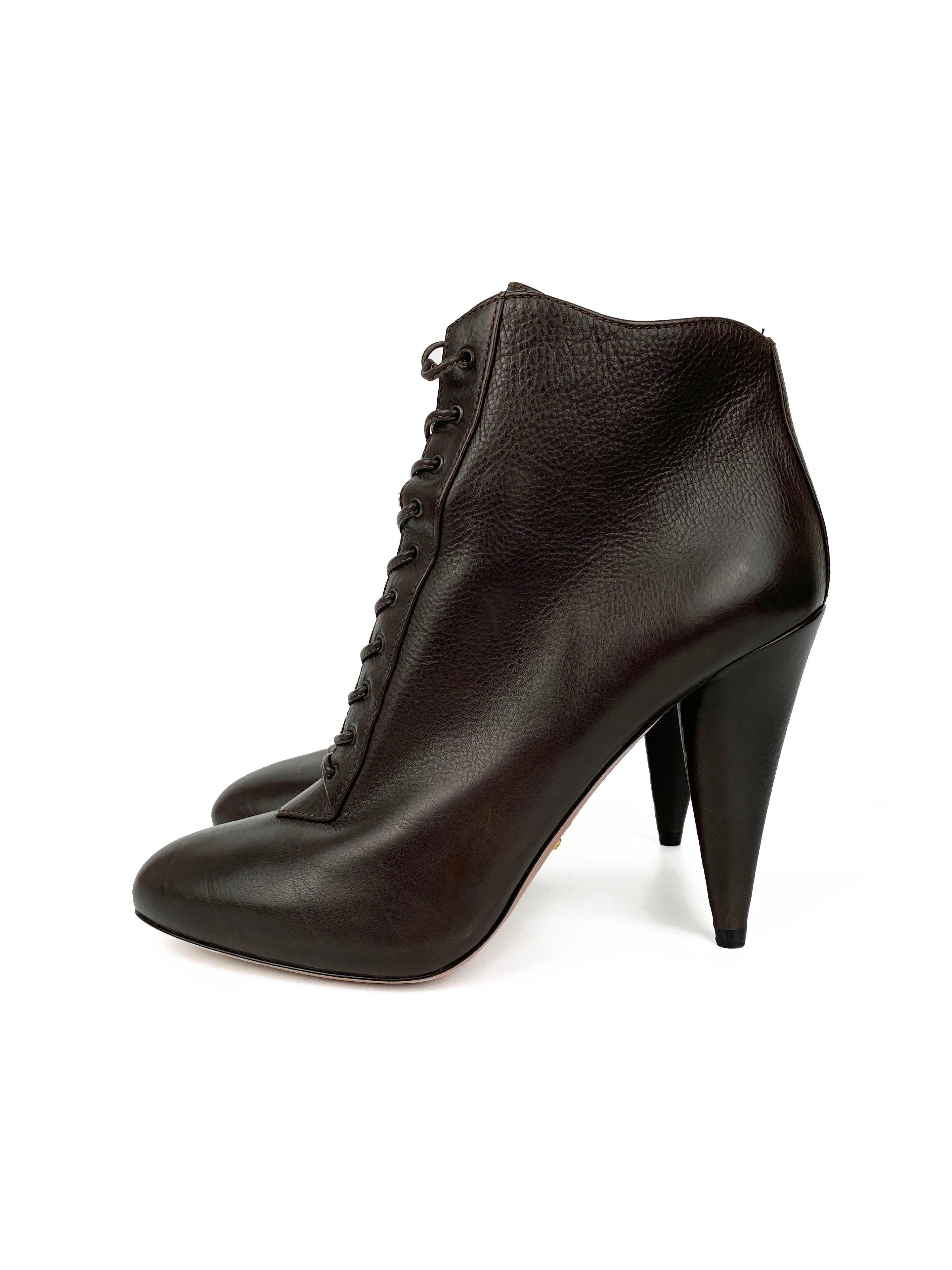 Prada Brown Lace-up Ankle Boots 38.5