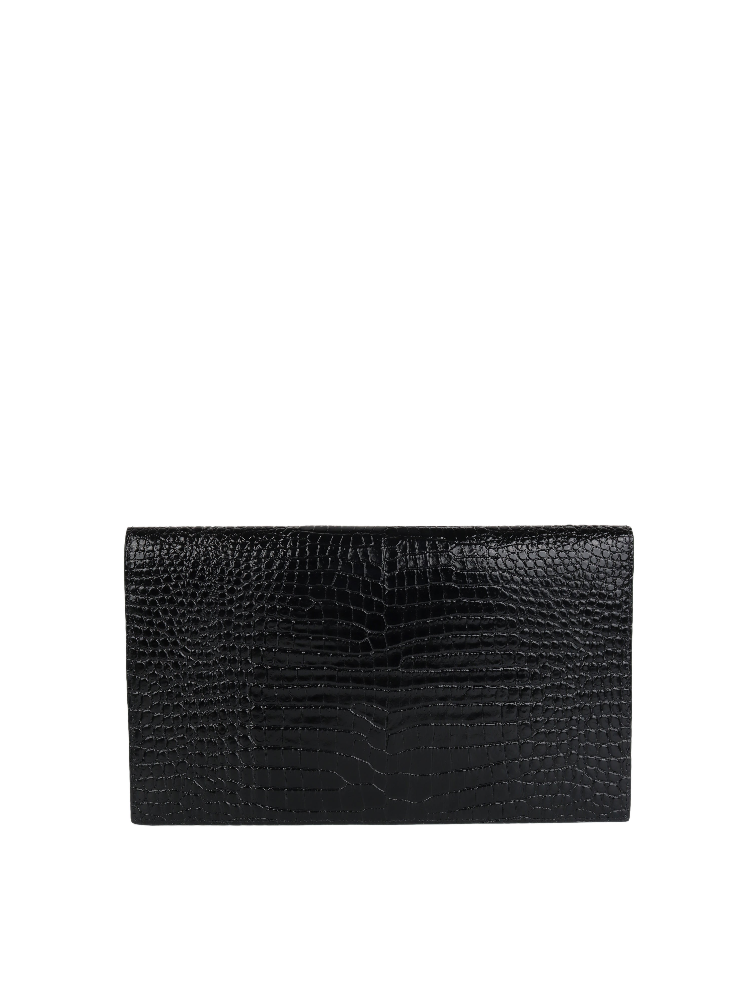 Saint Laurent Black Croc Embossed Uptown Pouch GHW