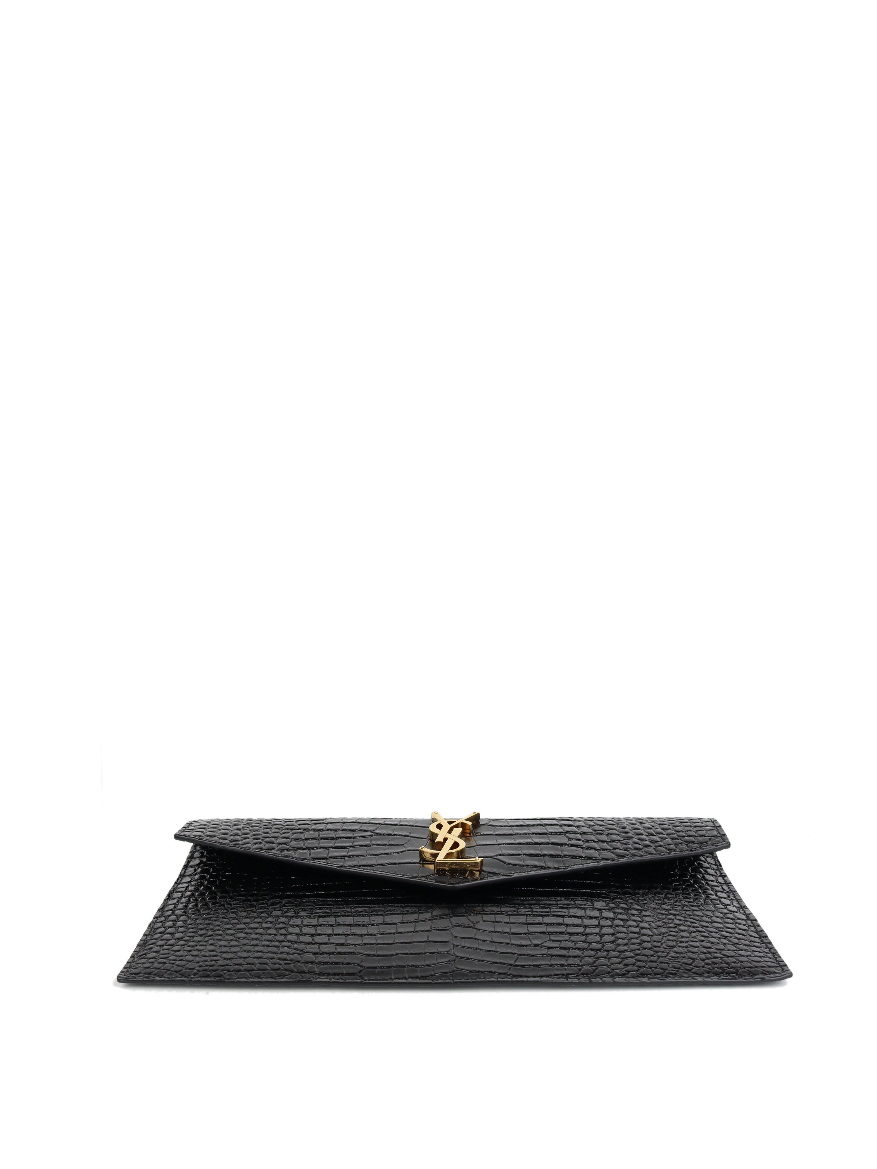 Saint Laurent Black Croc Embossed Uptown Pouch GHW