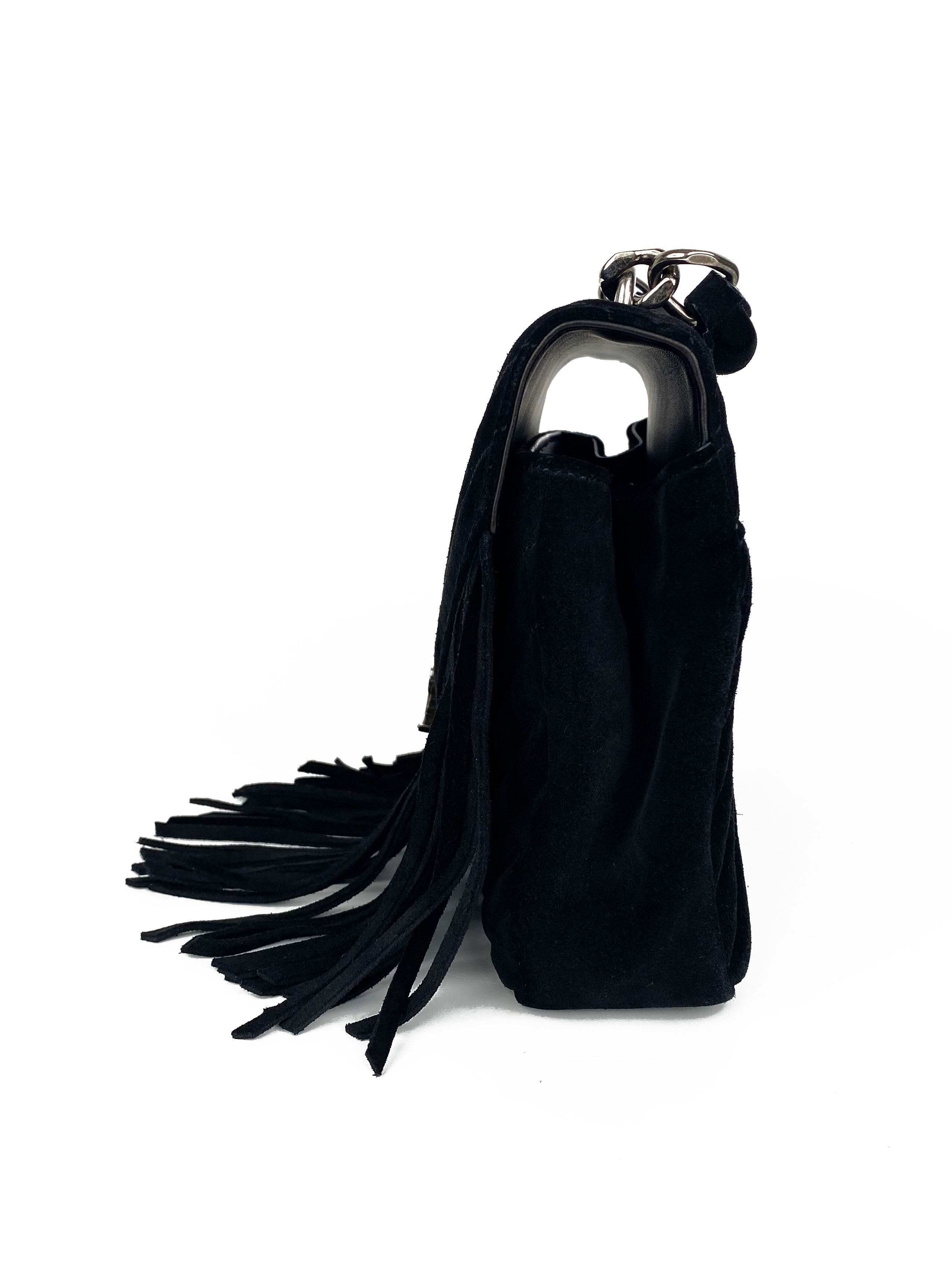 Saint Laurent Black Suede Fringe Shoulder Bag