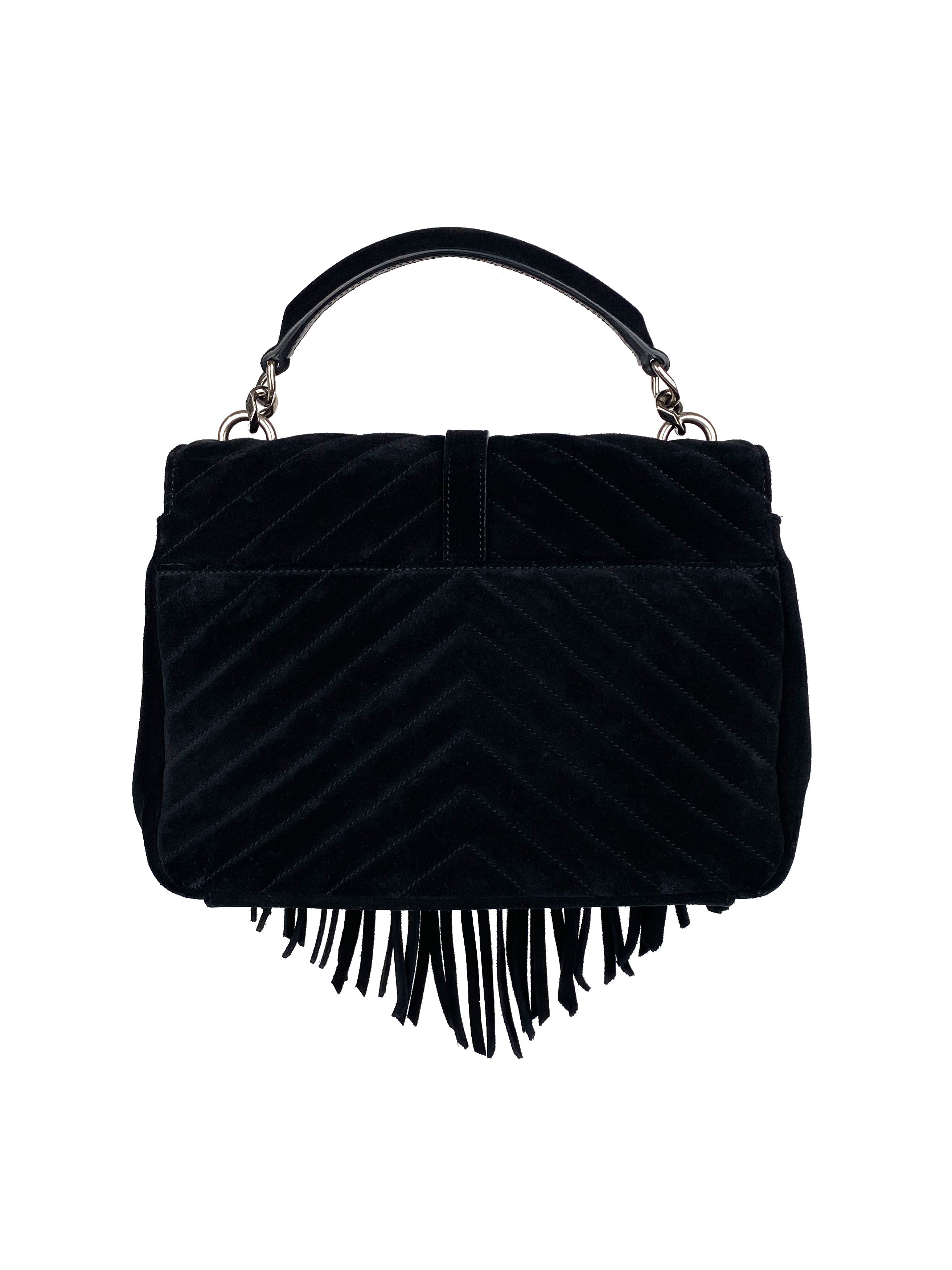 Saint Laurent Black Suede Fringe Shoulder Bag