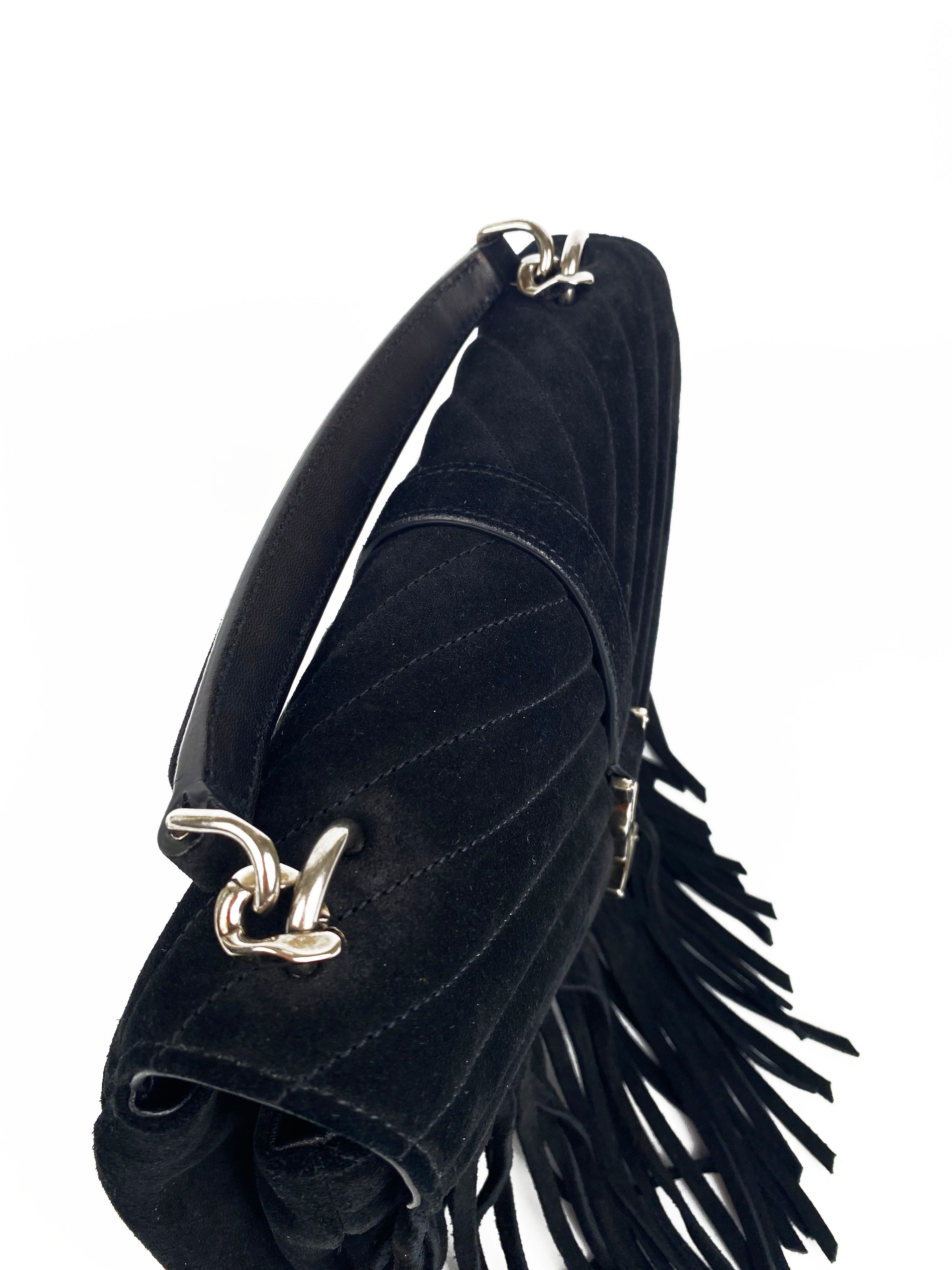 Saint Laurent Black Suede Fringe Shoulder Bag