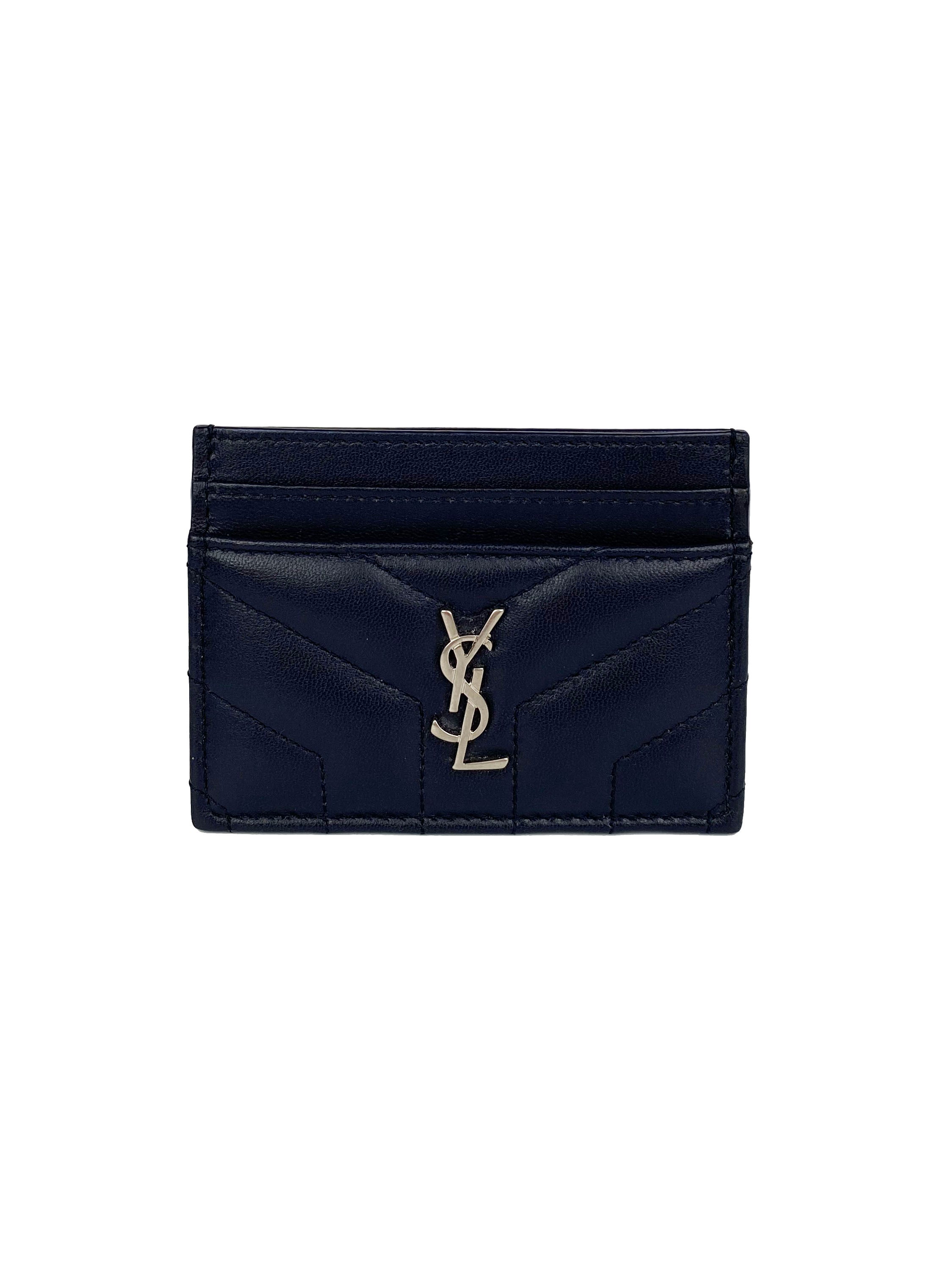 Saint Laurent Navy Chevron Cardholder