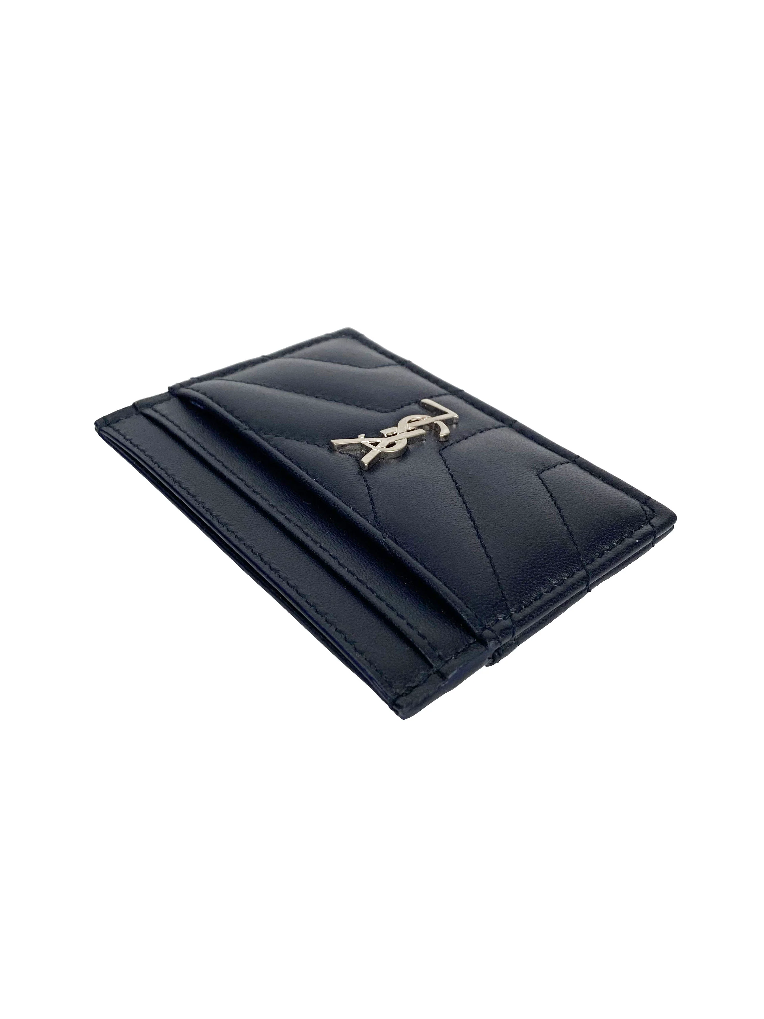 Saint Laurent Navy Chevron Cardholder