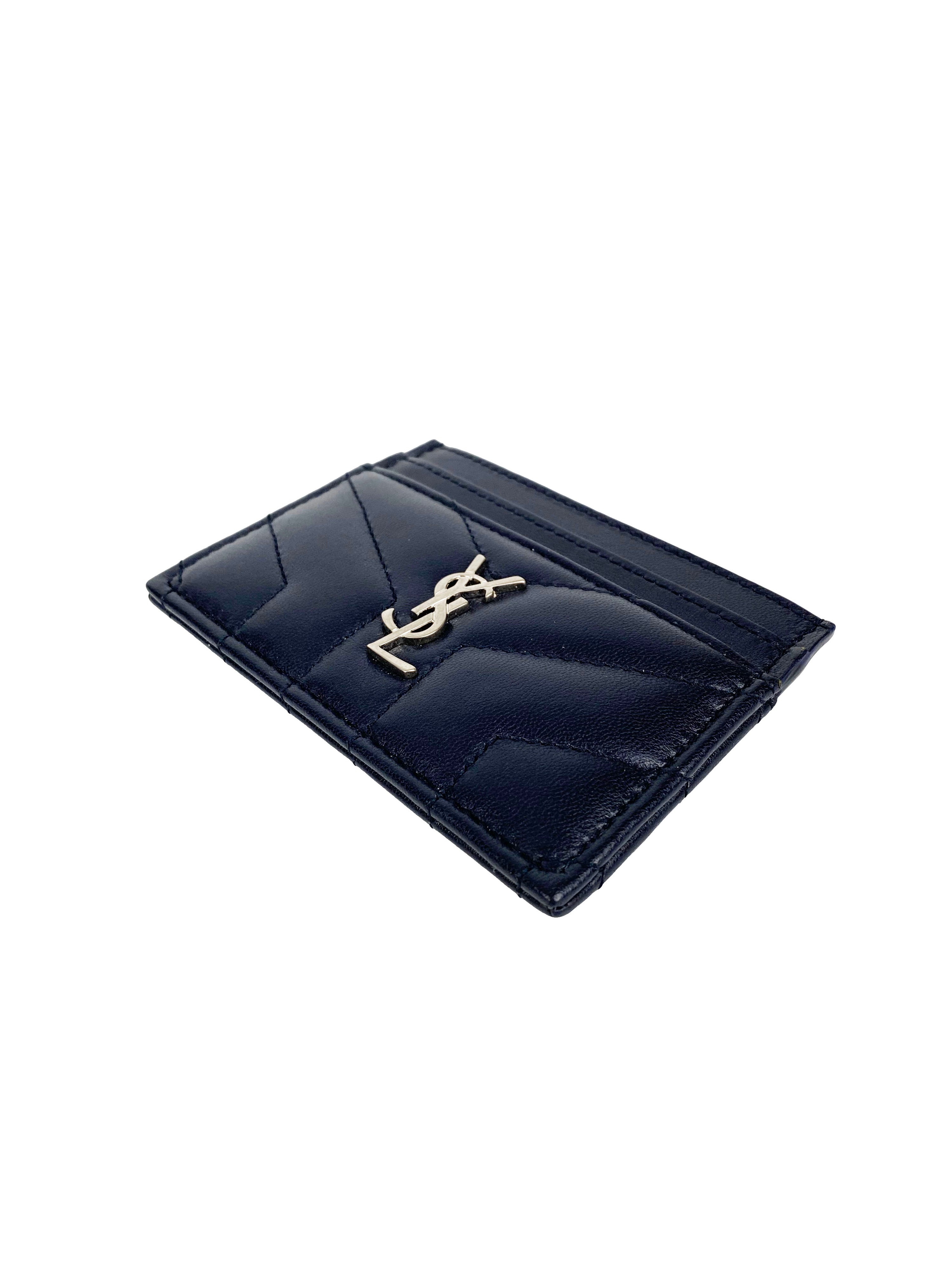 Saint Laurent Navy Chevron Cardholder