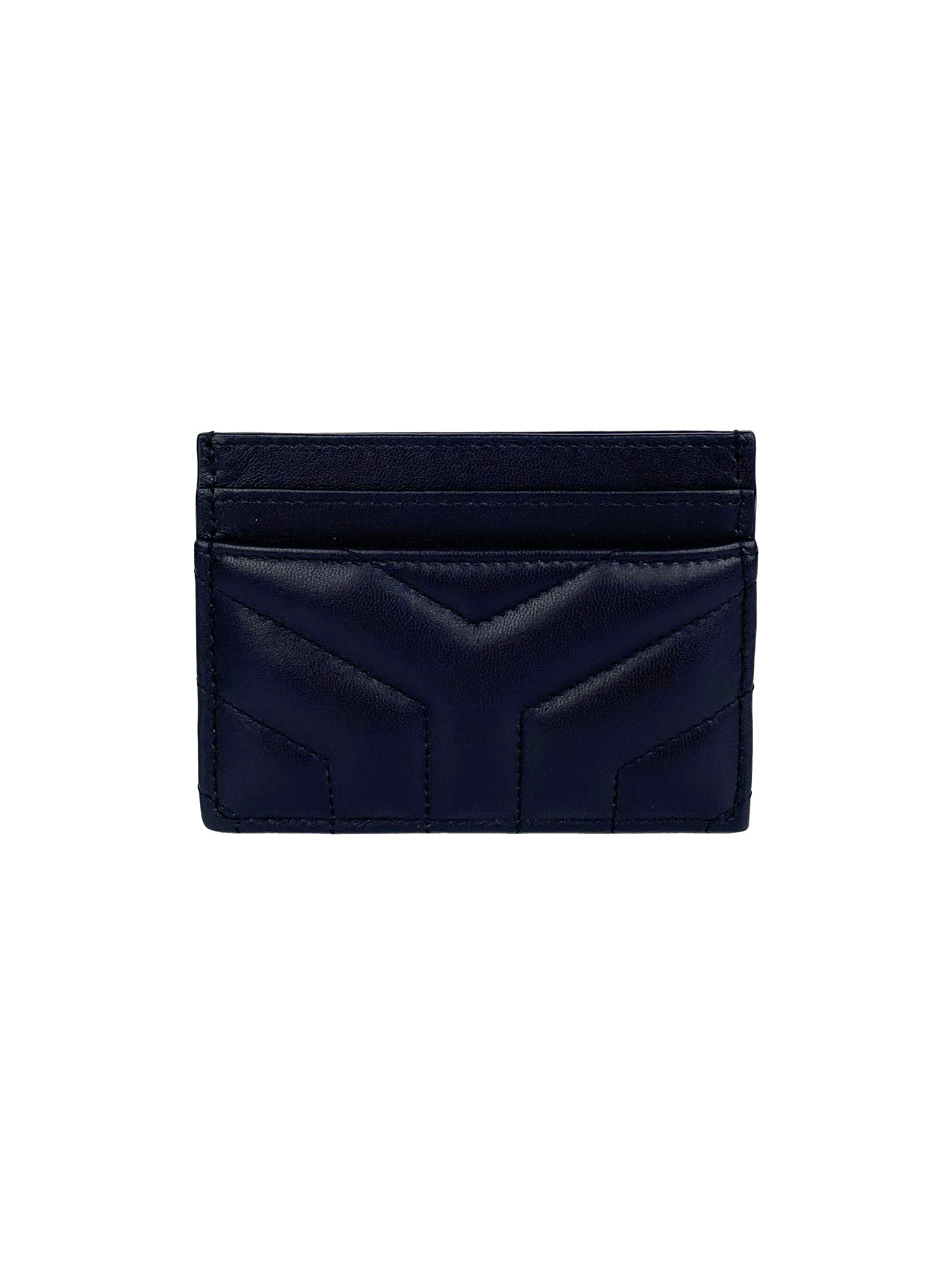 Saint Laurent Navy Chevron Cardholder