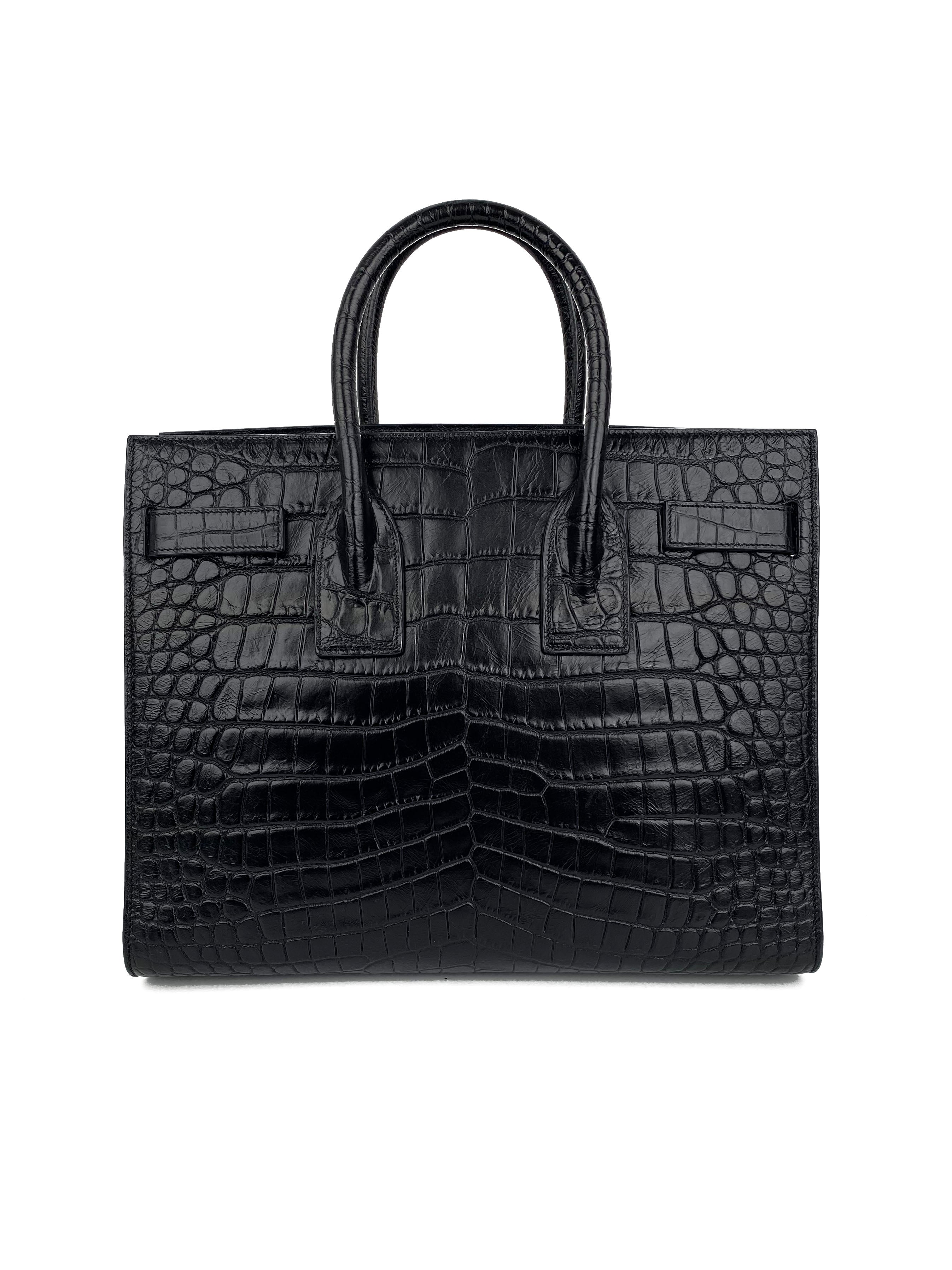 Saint Laurent Small Black Croc Sac de Jour Bag