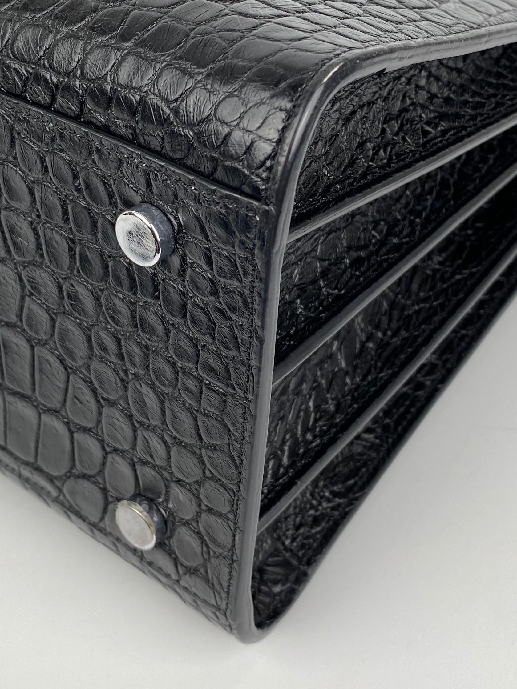 Saint Laurent Small Black Croc Sac de Jour Bag