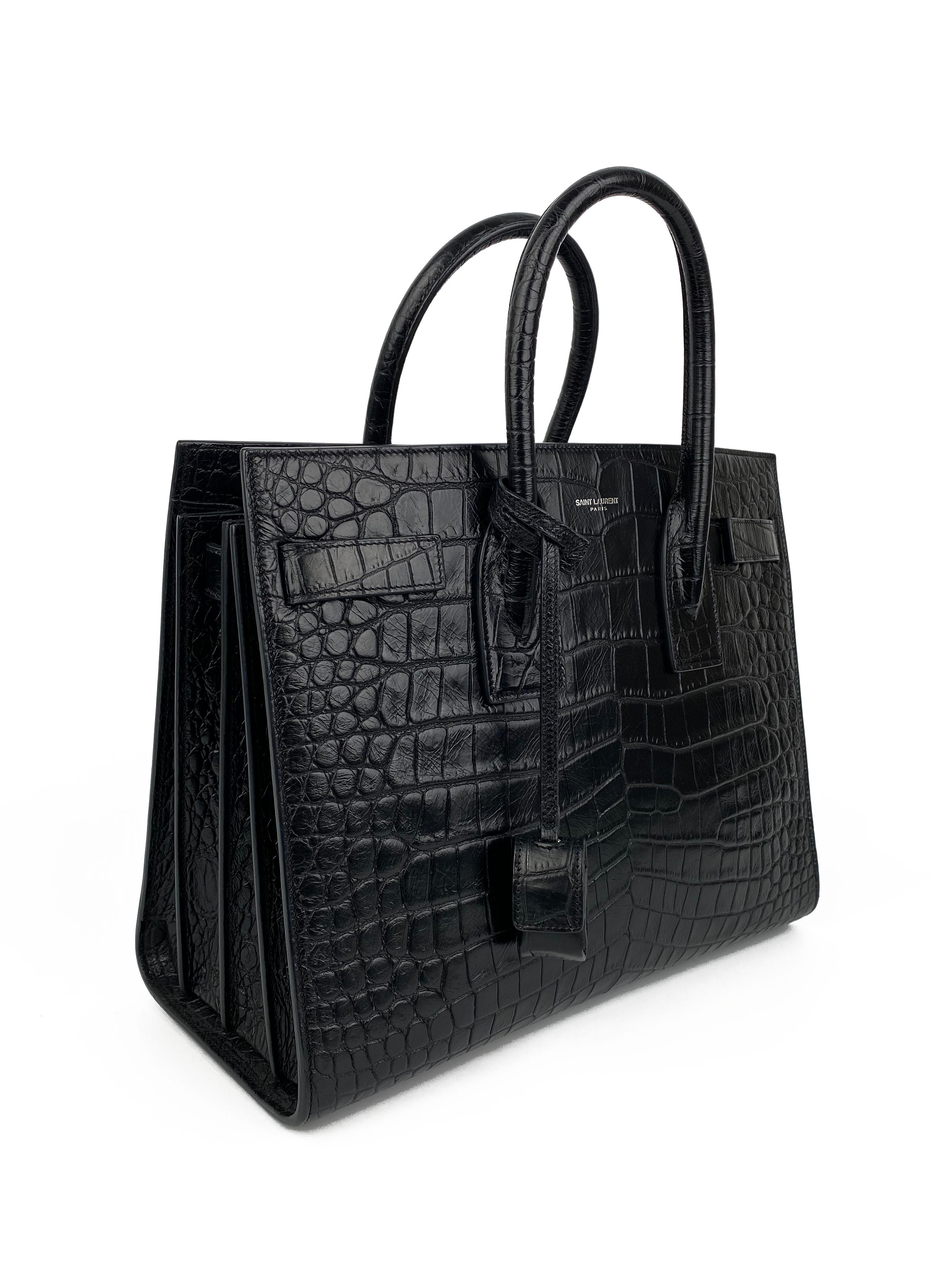 Saint Laurent Small Black Croc Sac de Jour Bag