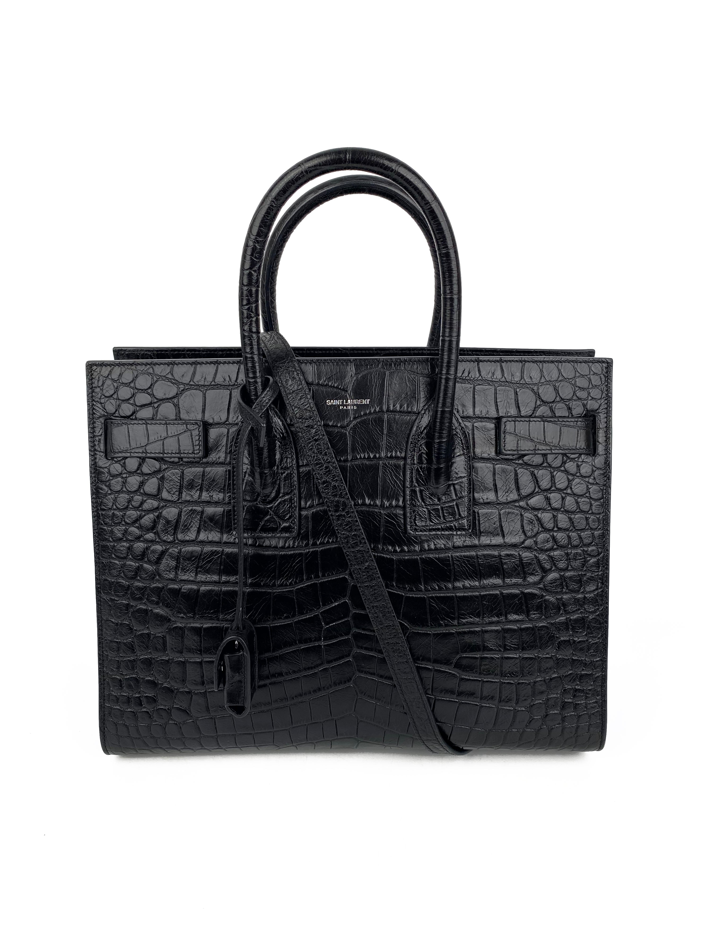 Saint Laurent Small Black Croc Sac de Jour Bag