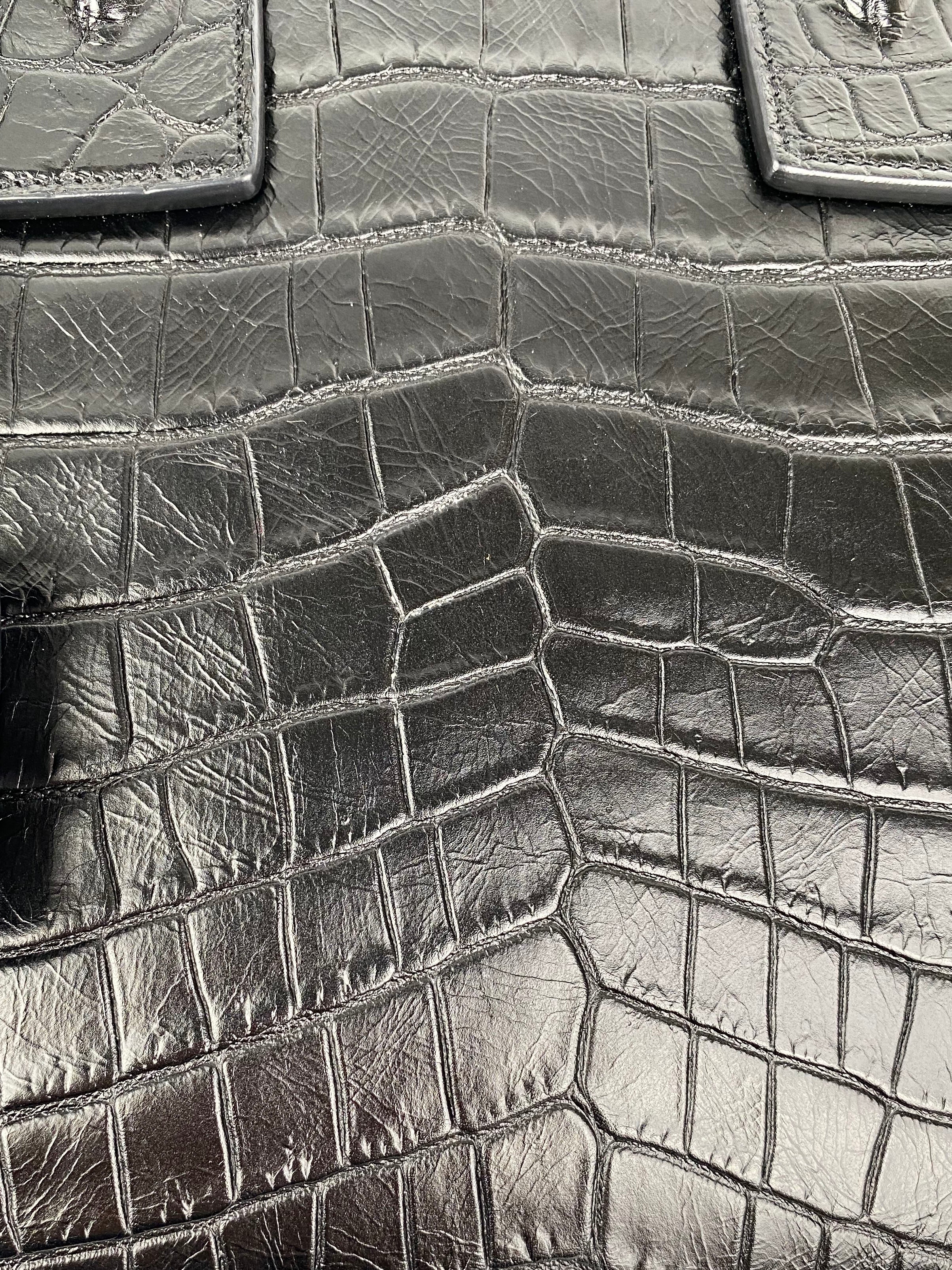 Saint Laurent Small Black Croc Sac de Jour Bag