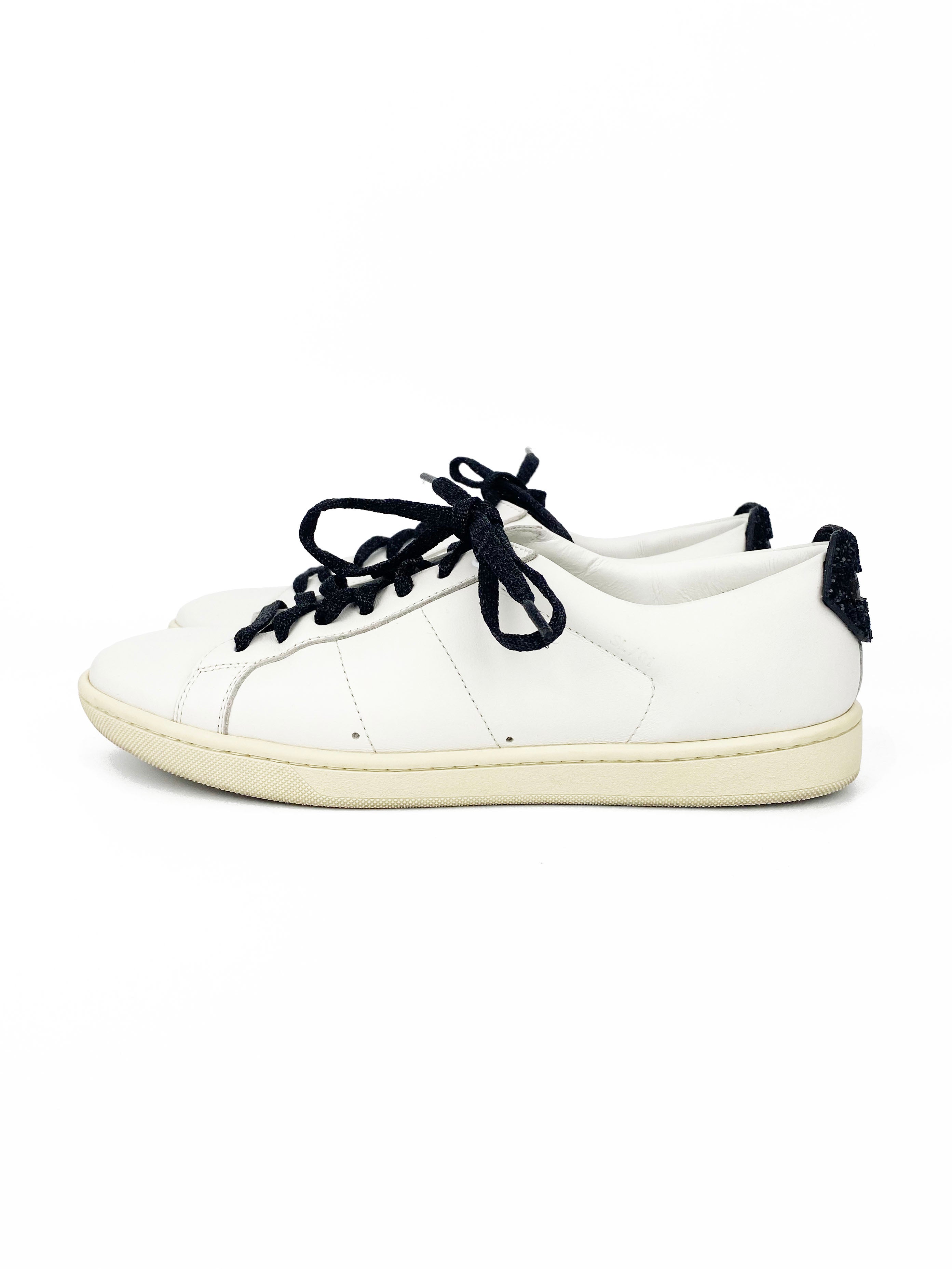 Saint Laurent White Glitter Lips Sneakers 38