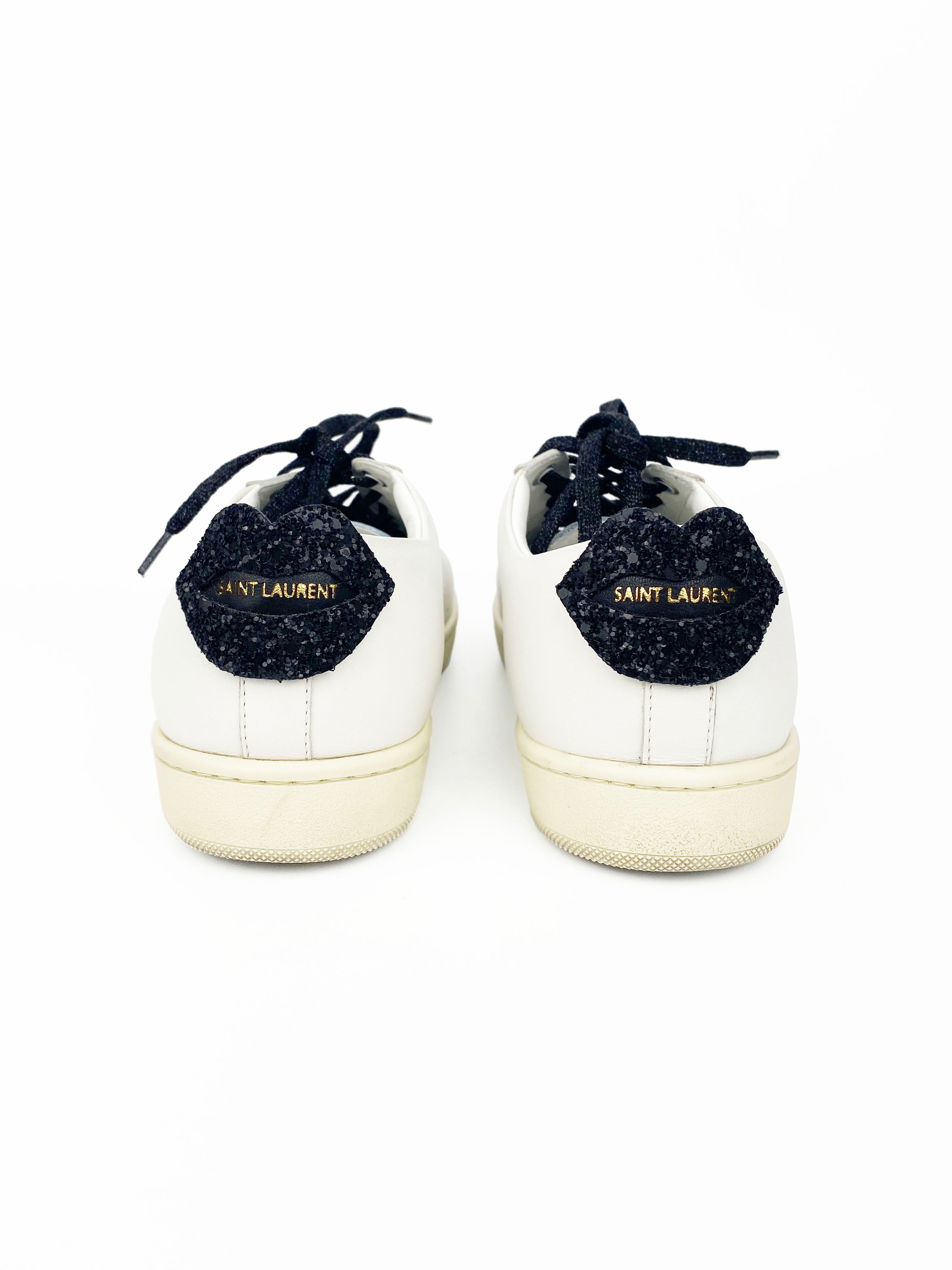 Saint Laurent White Glitter Lips Sneakers 38