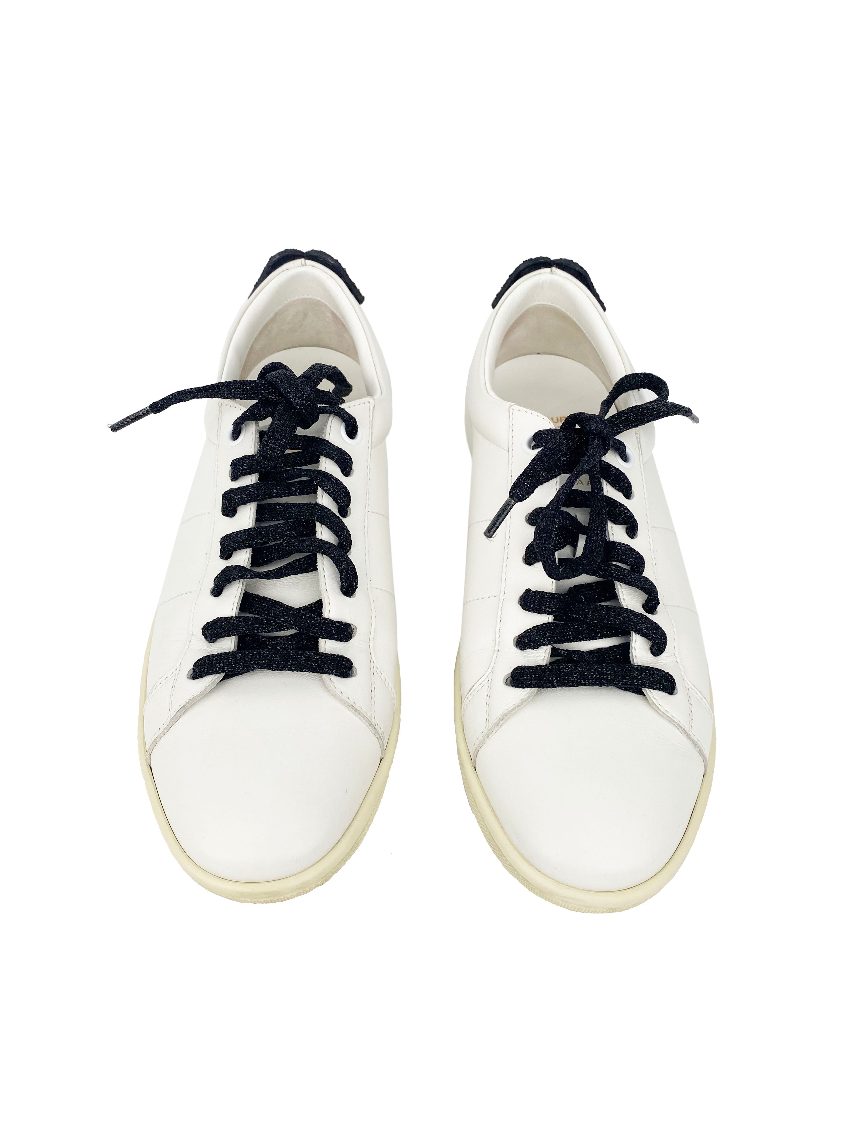 Saint Laurent White Glitter Lips Sneakers 38