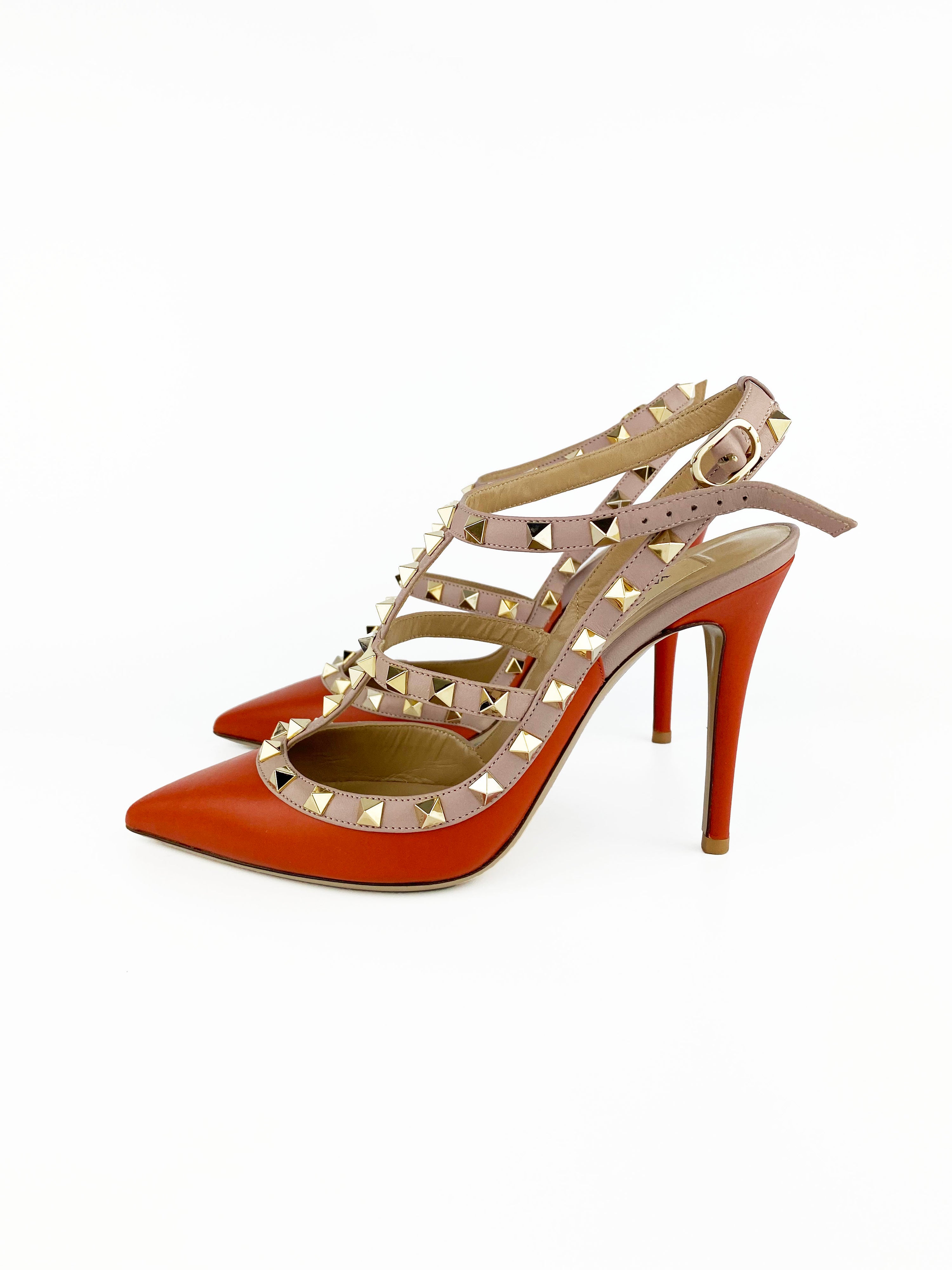 Valentino Orange Rockstud Heels 38