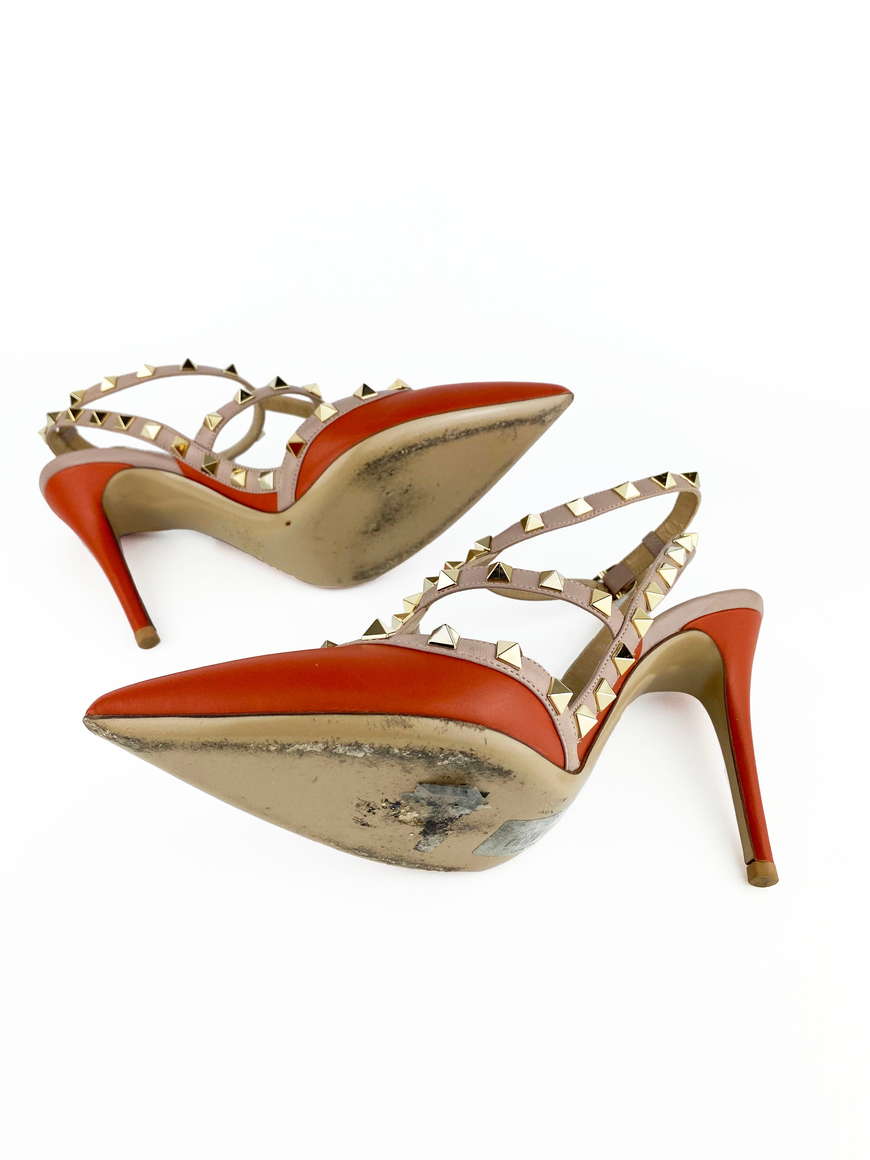 Valentino Orange Rockstud Heels 38