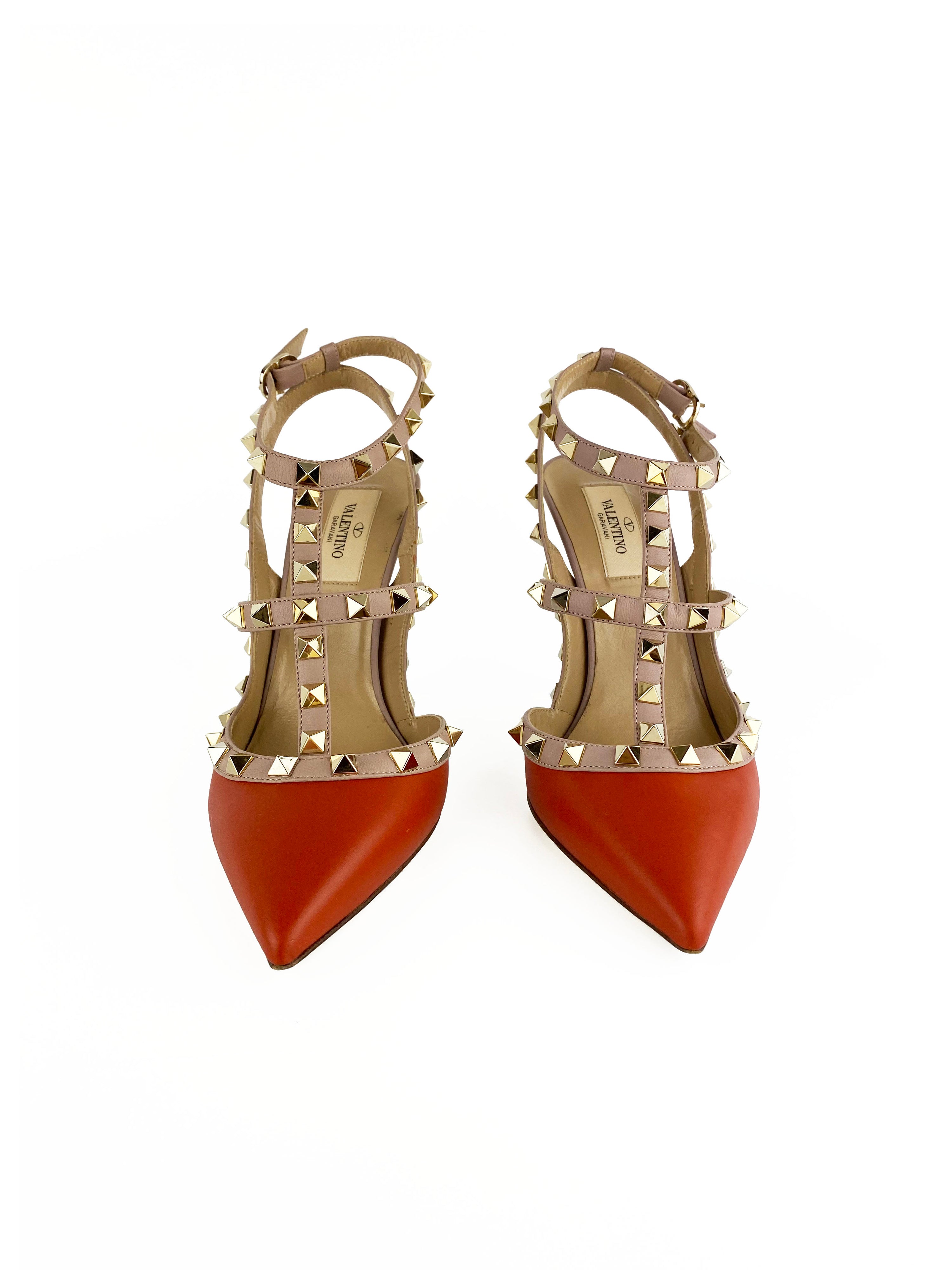 Valentino Orange Rockstud Heels 38