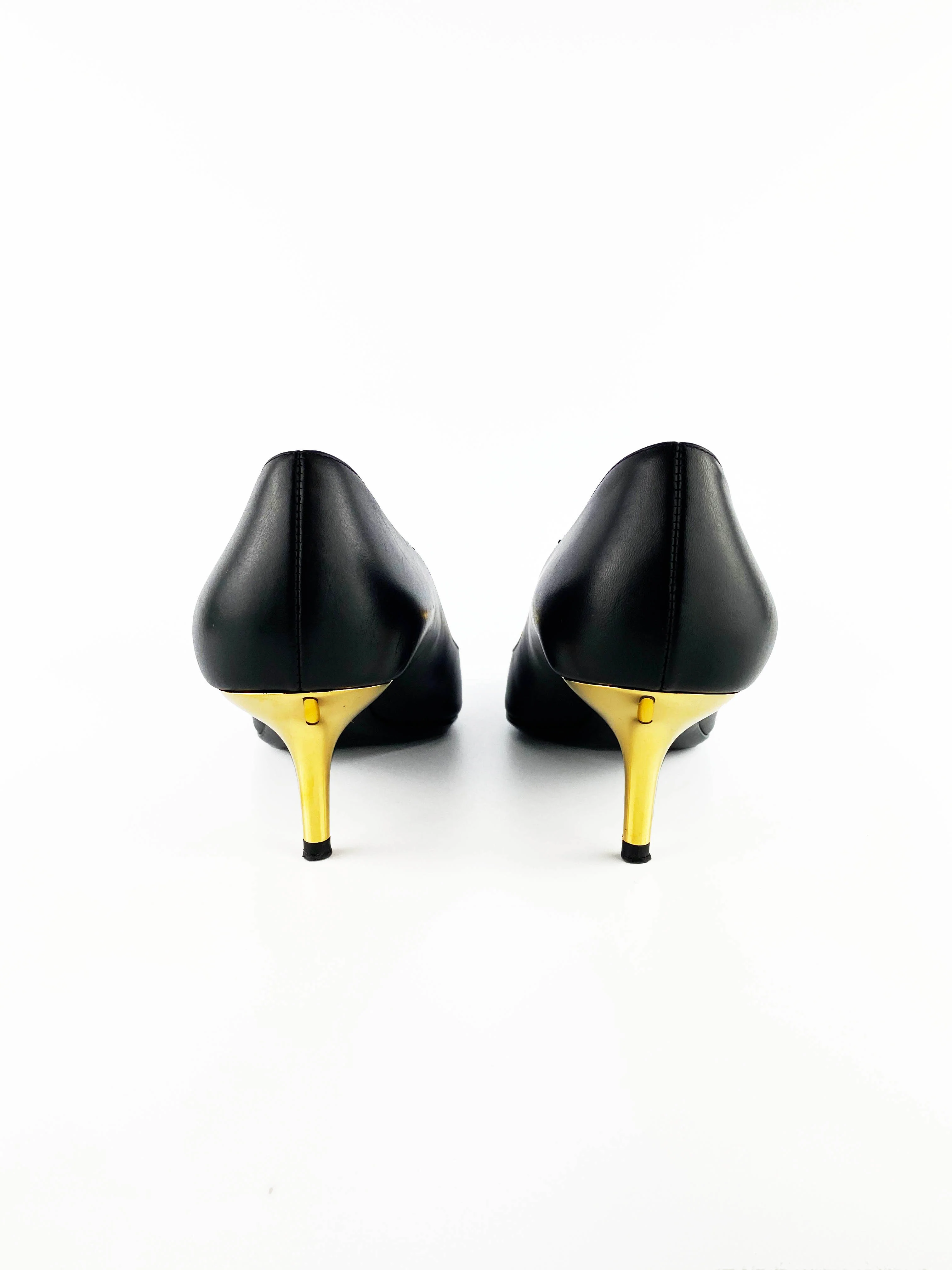 Versace Black  Gold Medusa Head Kitten Heels 39